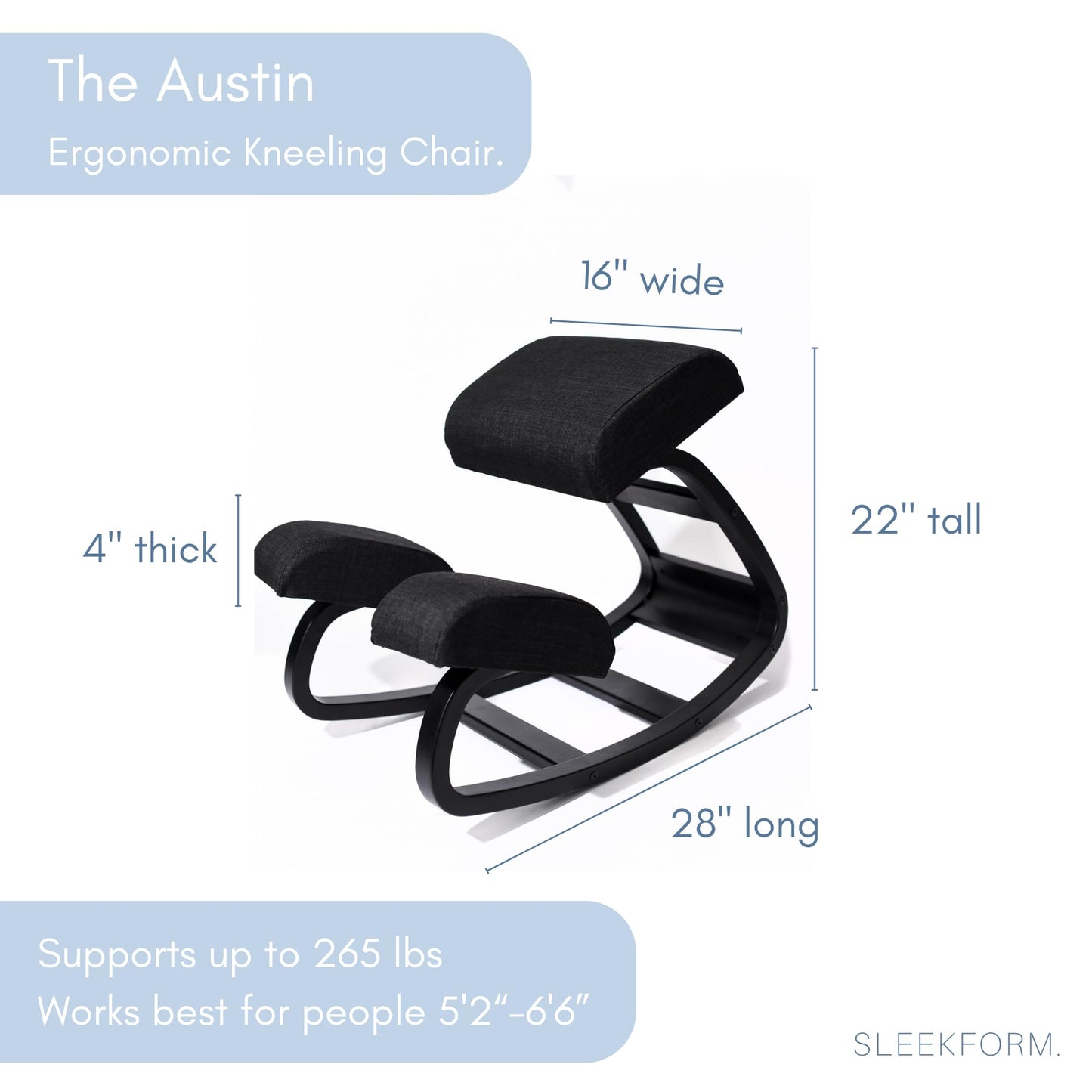 Sleekform Ergonomic Kneeling Chair | Rocking Balancing Wood Knee Stool | Posture Chair for Bad Backs, Neck Pain & Spine Tension Relief | Orthopedic Balance Seat & Thick Comfortable Knees Cushions