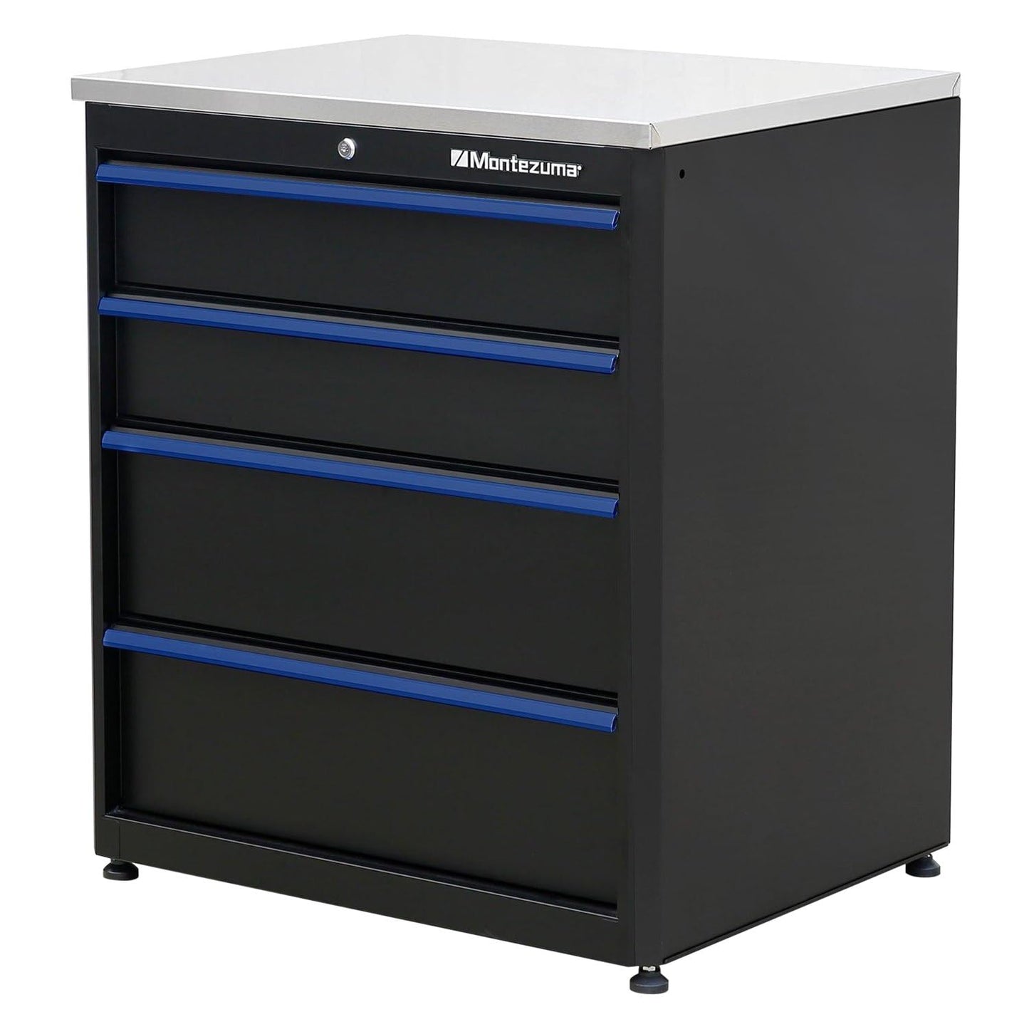 Montezuma Garage Tool Storage System - 30.5 x 24" Locking 4 Drawer Workbench with Ball Bearing Slides & Stainless Steel Worktop - BKMG30244BC