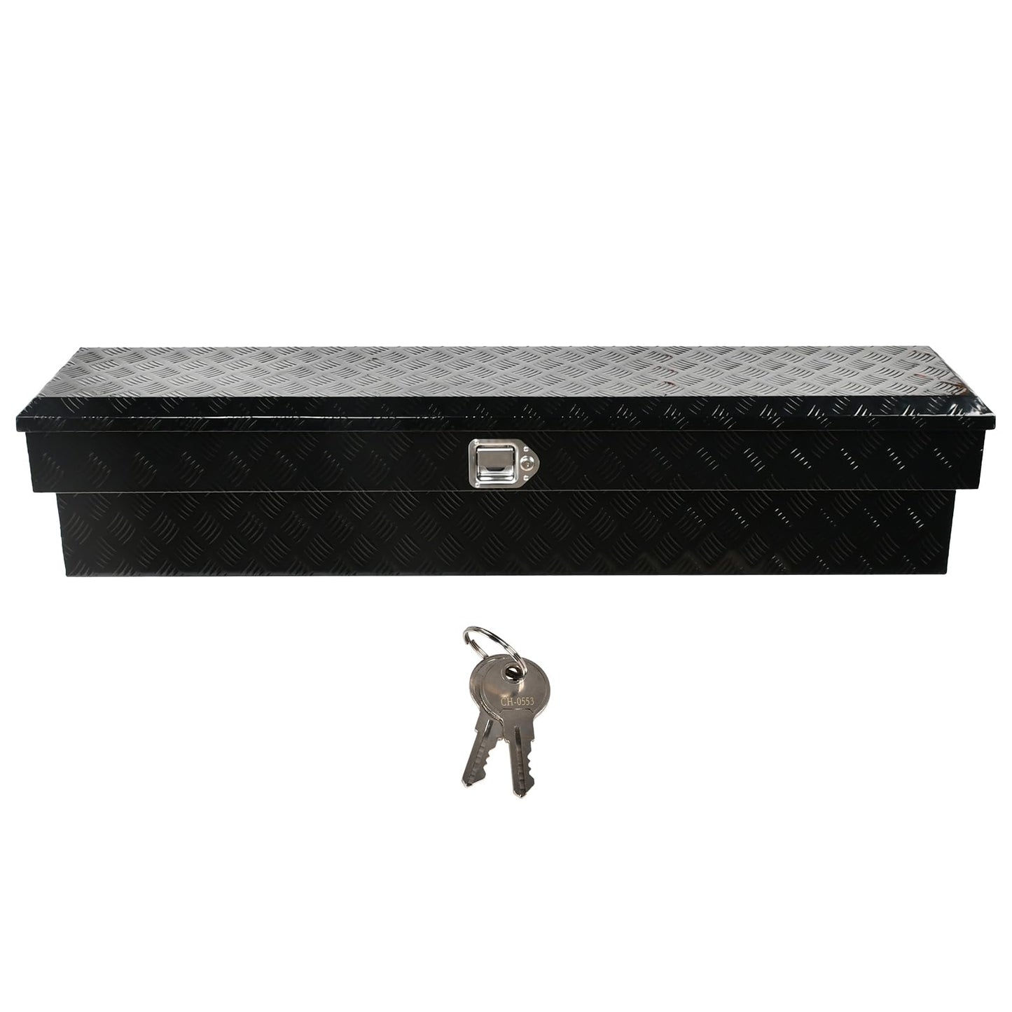 BIGREAT 60"X8"X14" Inch Black Aluminum Side Mount Truck Tool Box Pickup RV Trailer Truck Bed Toolbox Storage Organizer W/Side Handle, Lock & Keys