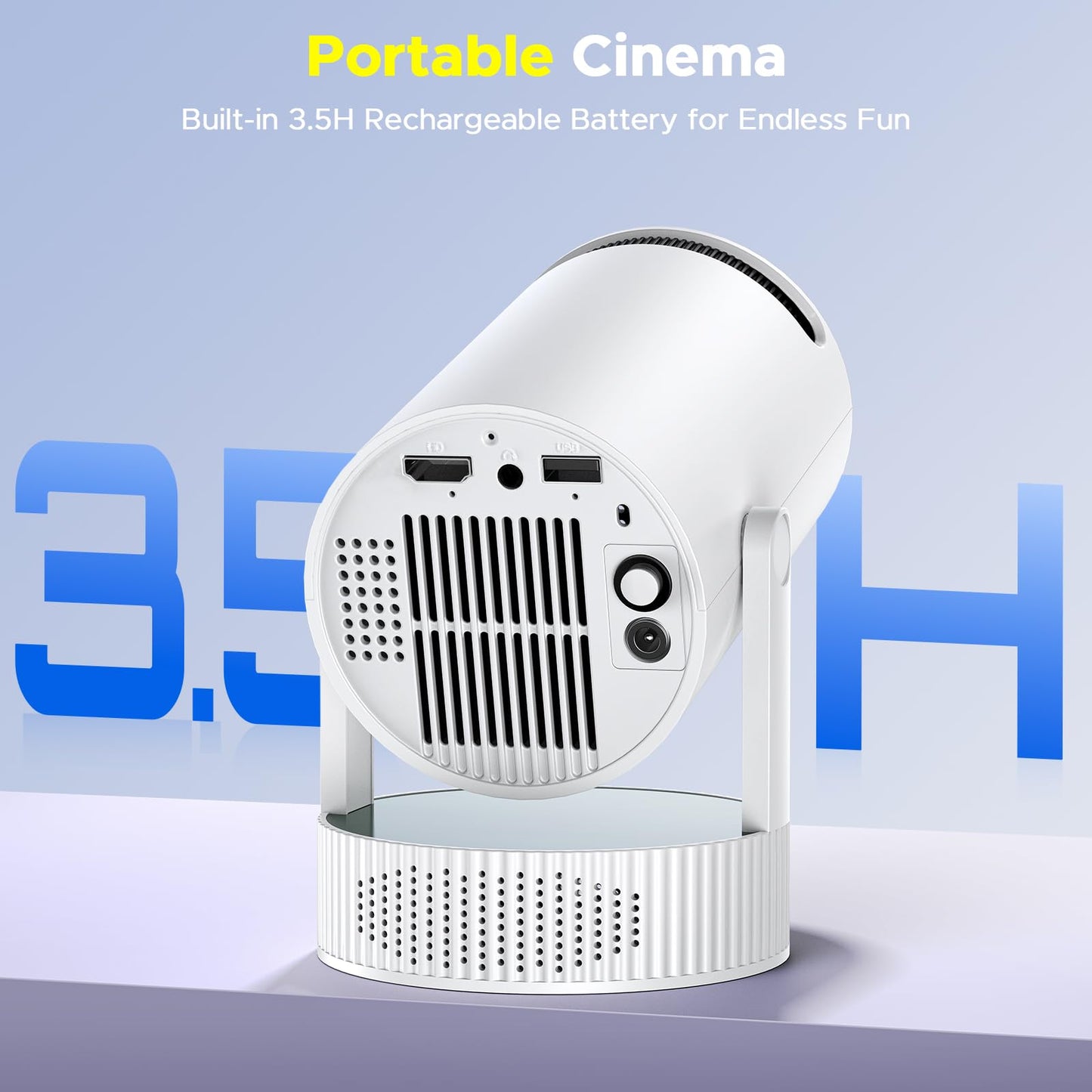 Projector with WiFi and Bluetooth, Mini Projector with Battery Supported 4K, Auto Keystone WiFi 6 Bluetooth 5.2 220° Rotation 3.5Hrs Portable Projectors, Smart Projectors for Bedroom Outdoor Movie