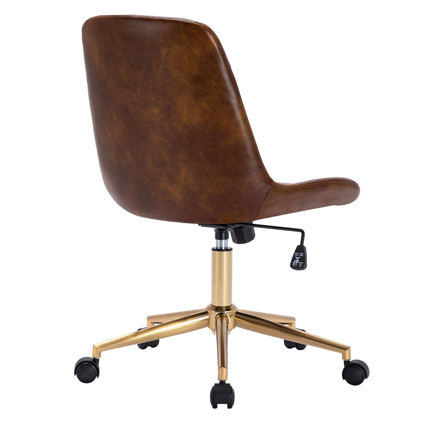 DUHOME Modern PU Leather Office Chair Desk Chair Swivel Computer Chair with Gold Base Yellowish-Brown