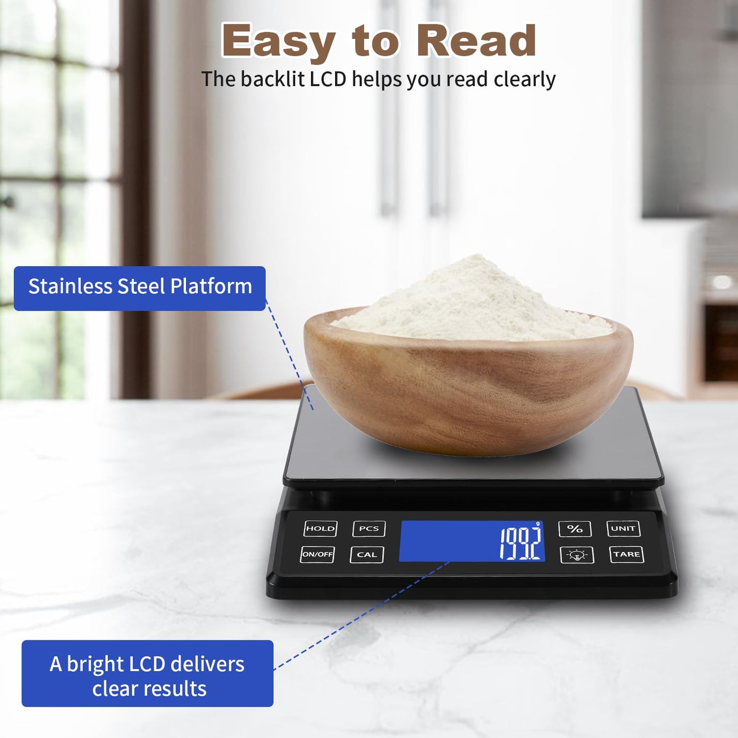 SEMIER Digital Kitchen Scale with 0.1g/0.001oz High Precision, 5kg/11lb Food Bakery Scale with% Percentage Function, Tare Function, USB Rechargeable or AAA Battery Power, Stainless Steel Pan