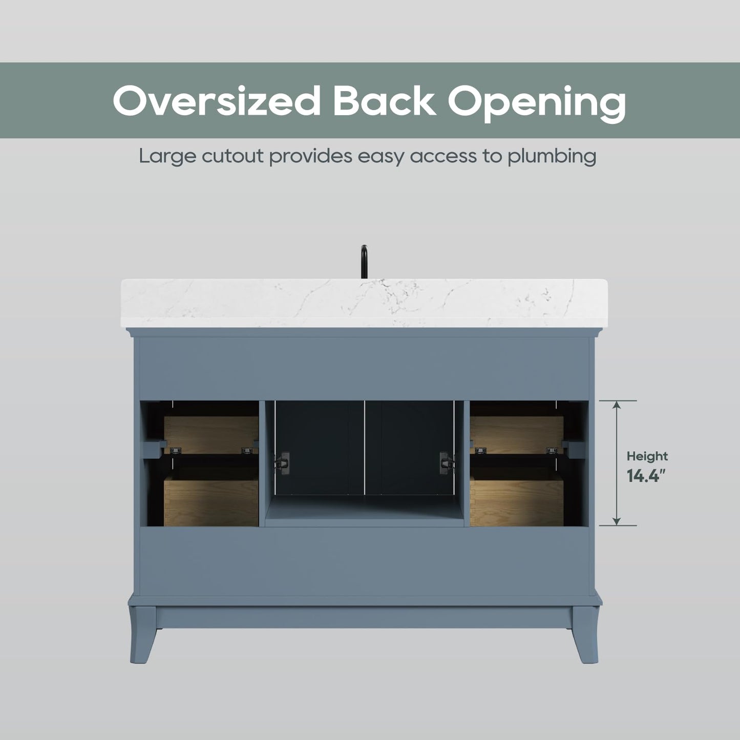 DELUXE LIVING 48 Inch Bathroom Vanity with Sink, Modern Steel Blue Bathroom Cabinet with Soft Closing Doors & Dovetail Drawers, Quartz Countertop, No Assembly Required