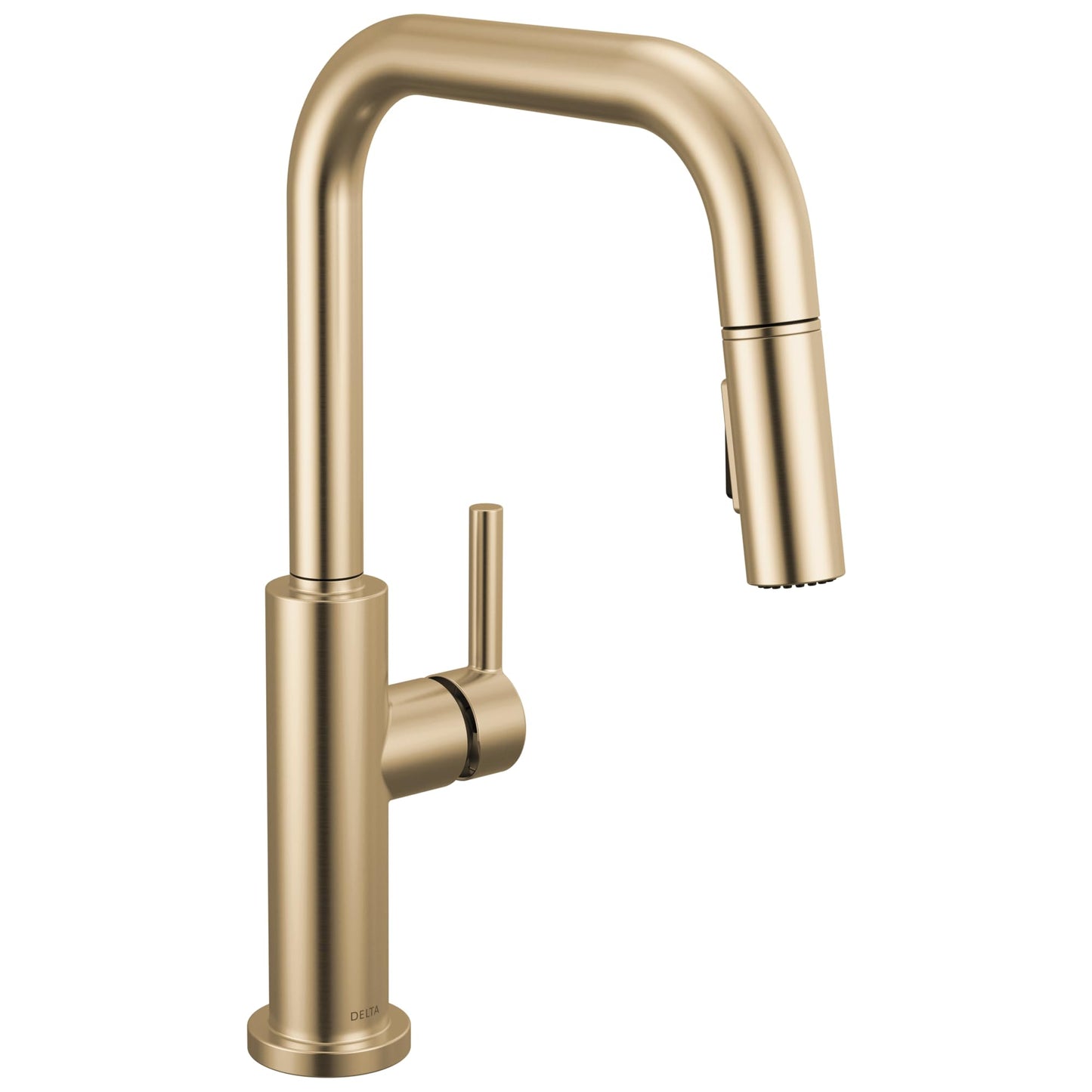 Delta Faucet Nicoli U-Spout Kitchen Faucet with Pull Down Sprayer, Champagne Gold Kitchen Sink Faucet, Modern Kitchen Faucet, Single Hole Kitchen Faucet, Champagne Bronze 19868LF-CZ