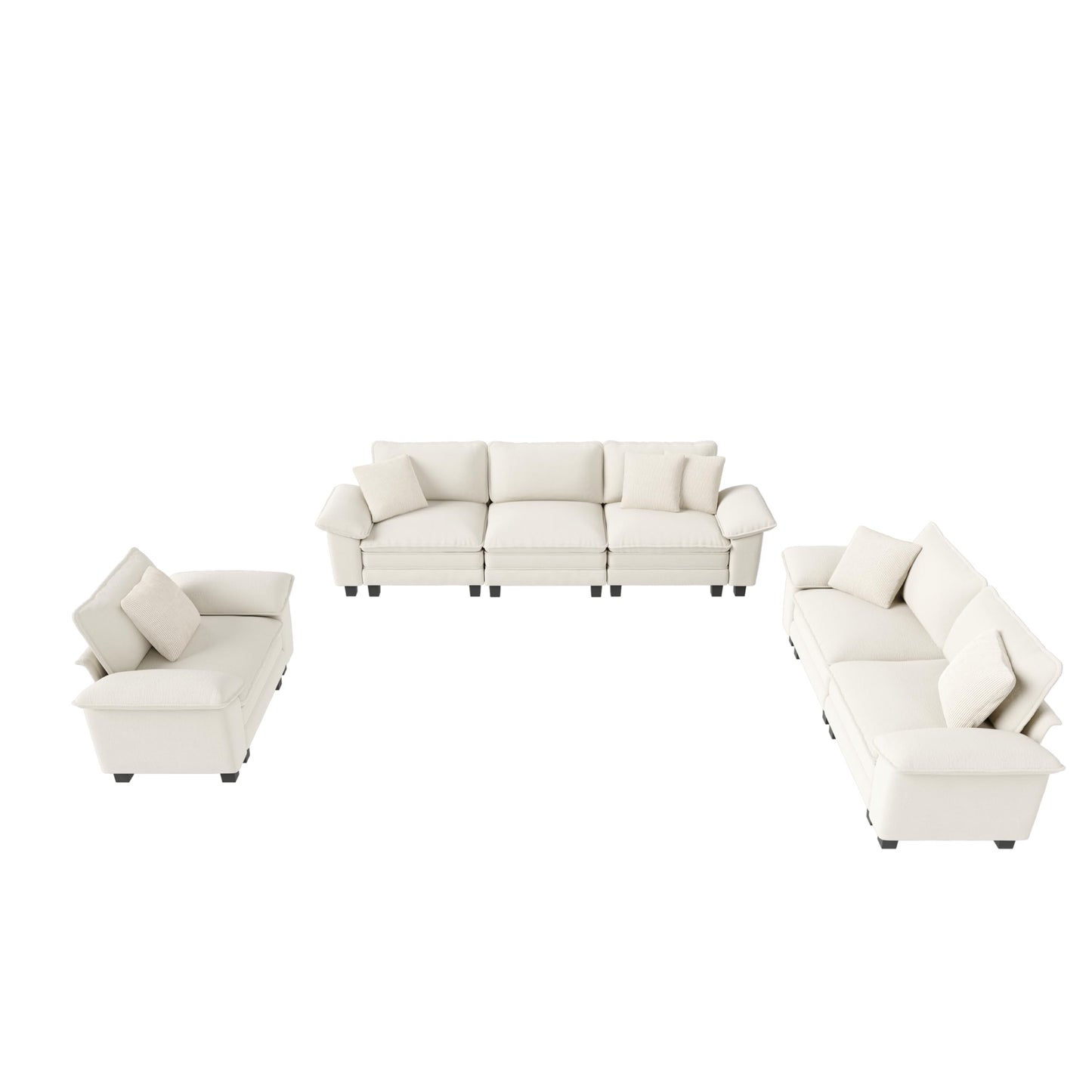 MIXPATIO U-Shaped Cloud Modular Sofa Set, Deep Seat 3-Piece 6-Seater Sectional Couch & Removable Arms, Plush Chenille for Living Room - Beige