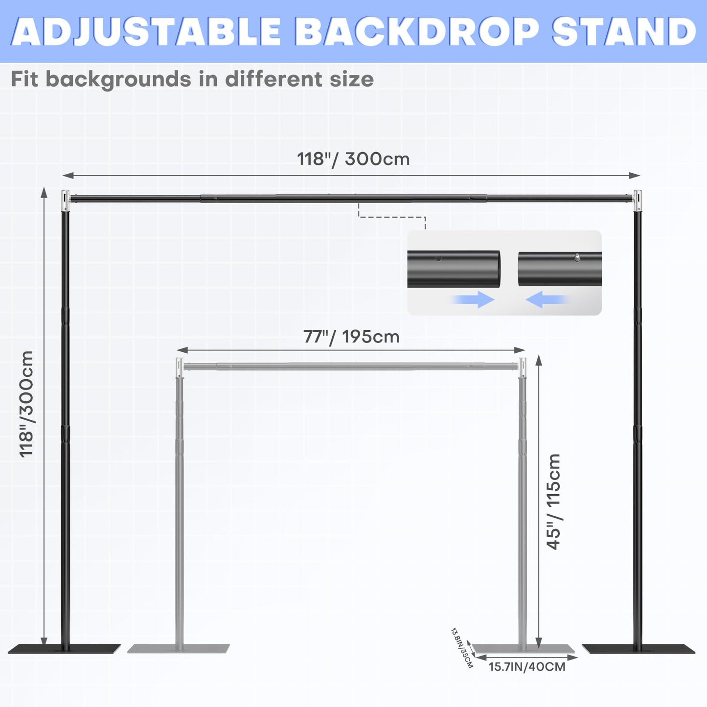 HAYOHRT 10x10 ft Pipe and Drape Backdrop Stand Kit Heavy Duty Backdrop Stand Adjustable Photo Background with Metal Base for Parties Wedding Video Studio Birthday Background Stand
