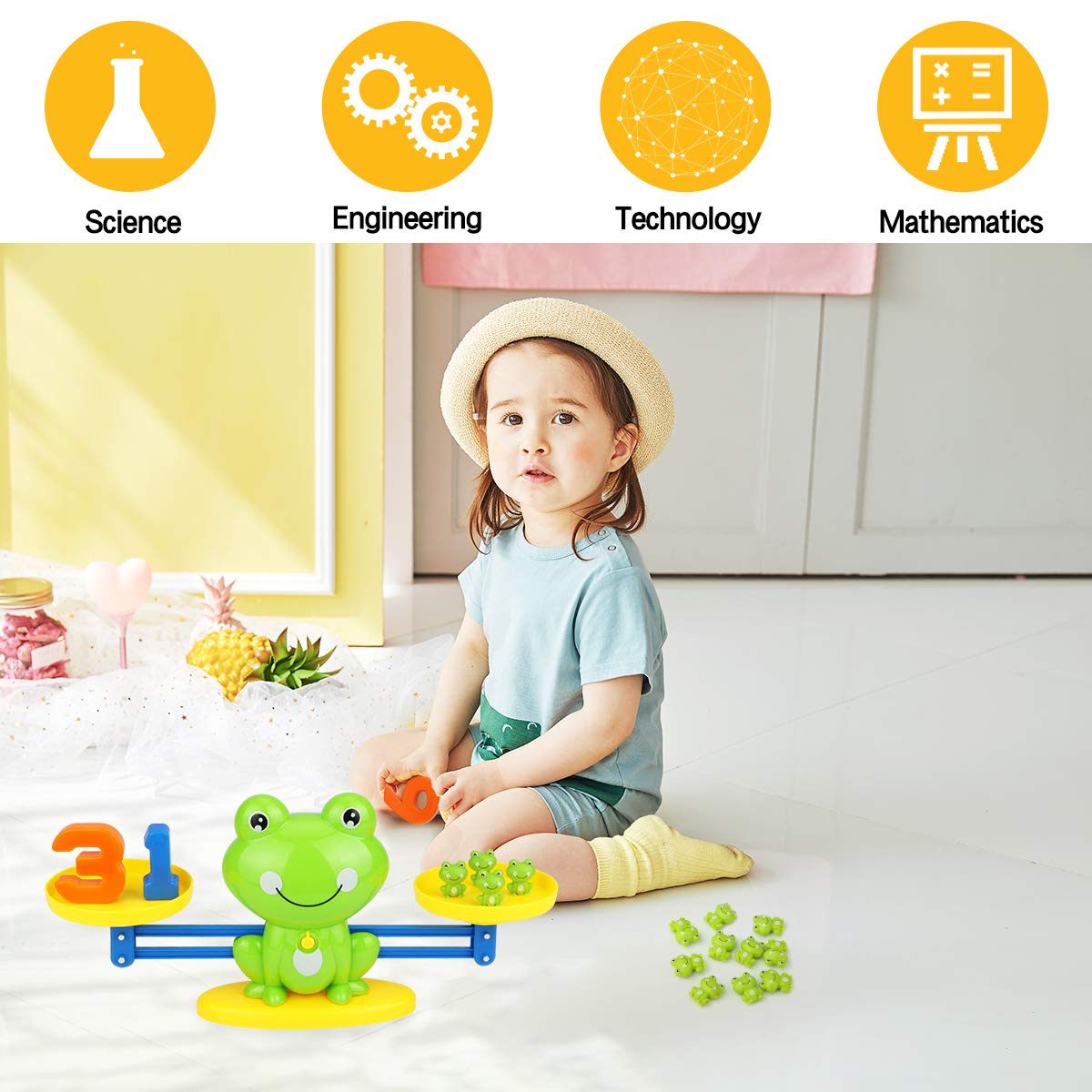 Aitbay Cool Math Game, Preschoolers Frog Balance Counting Toys for Boys & Girls Educational Number Toy Fun Children's Gift STEM Learning Age 3+ (63 PCS)