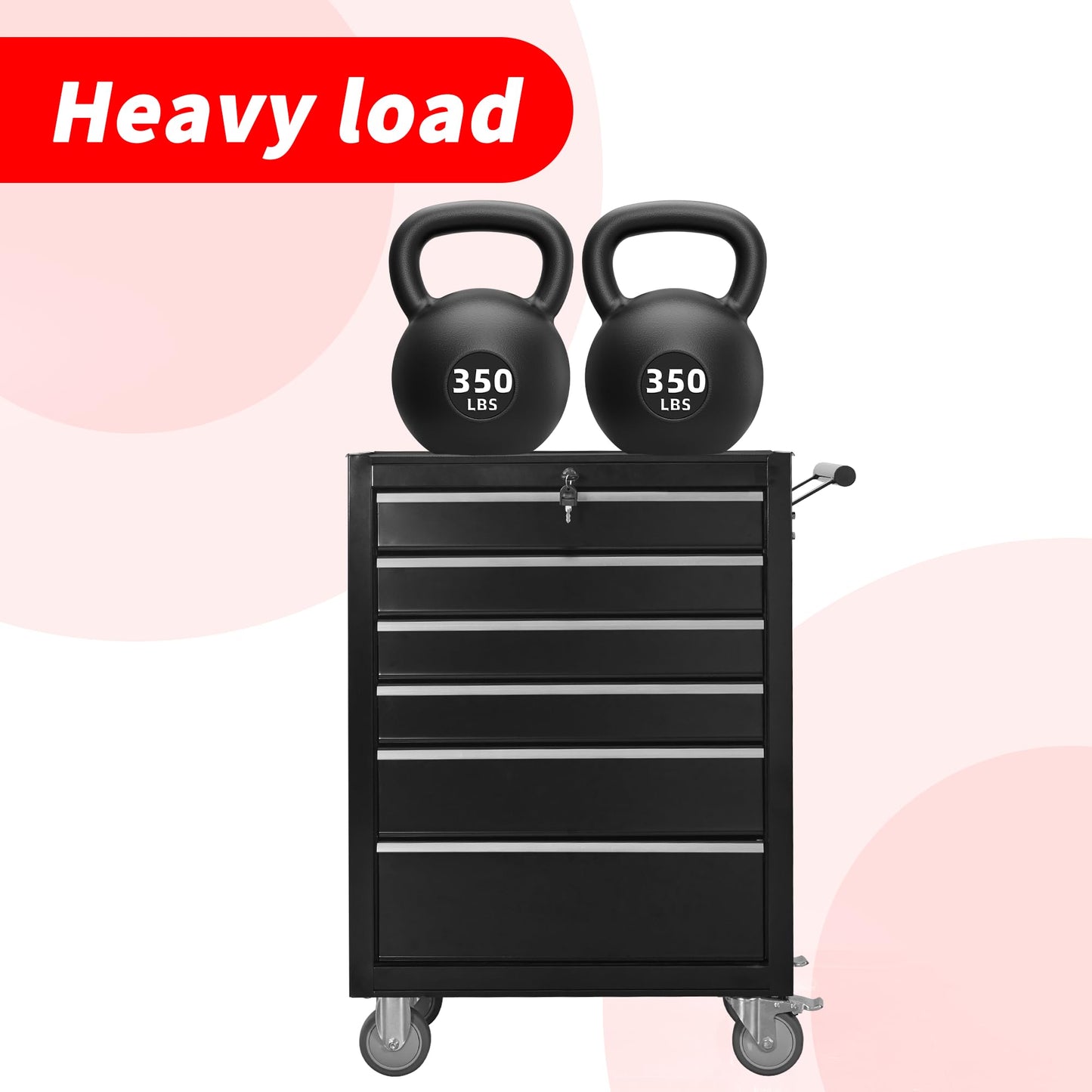 QSOSTNS 6-Drawer Rolling Tool Chest Cabinet, Large Capacity Metal Tool Box with Wheels and Keyed Locking, Roll Around Storage Organizer Tool Cart for Garage, Warehouse, Work Shop (Black)