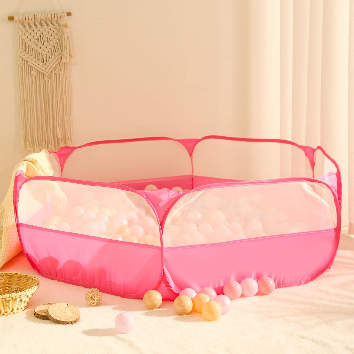 Foldable Ball Pit for Toddlers, Large Pop Up Ball Pits Kids Play Tent Crawl Playpen Ball Pool Playhouse Playpen with Storage Bag, for Boys Girls Dogs Cats Ferrets Indoor Outdoor, Bright Pink