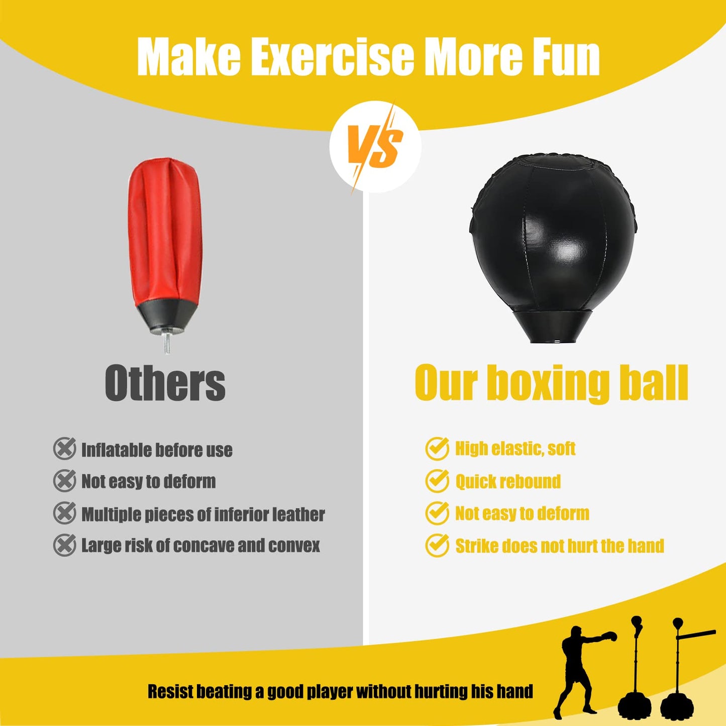 Solid Reflex Bag Boxing Speed Trainer Punching Bag Spinning Bar, Training Boxing Ball with Reflex Bar Free Standing, 45-80in Adjustable Height, for Adult