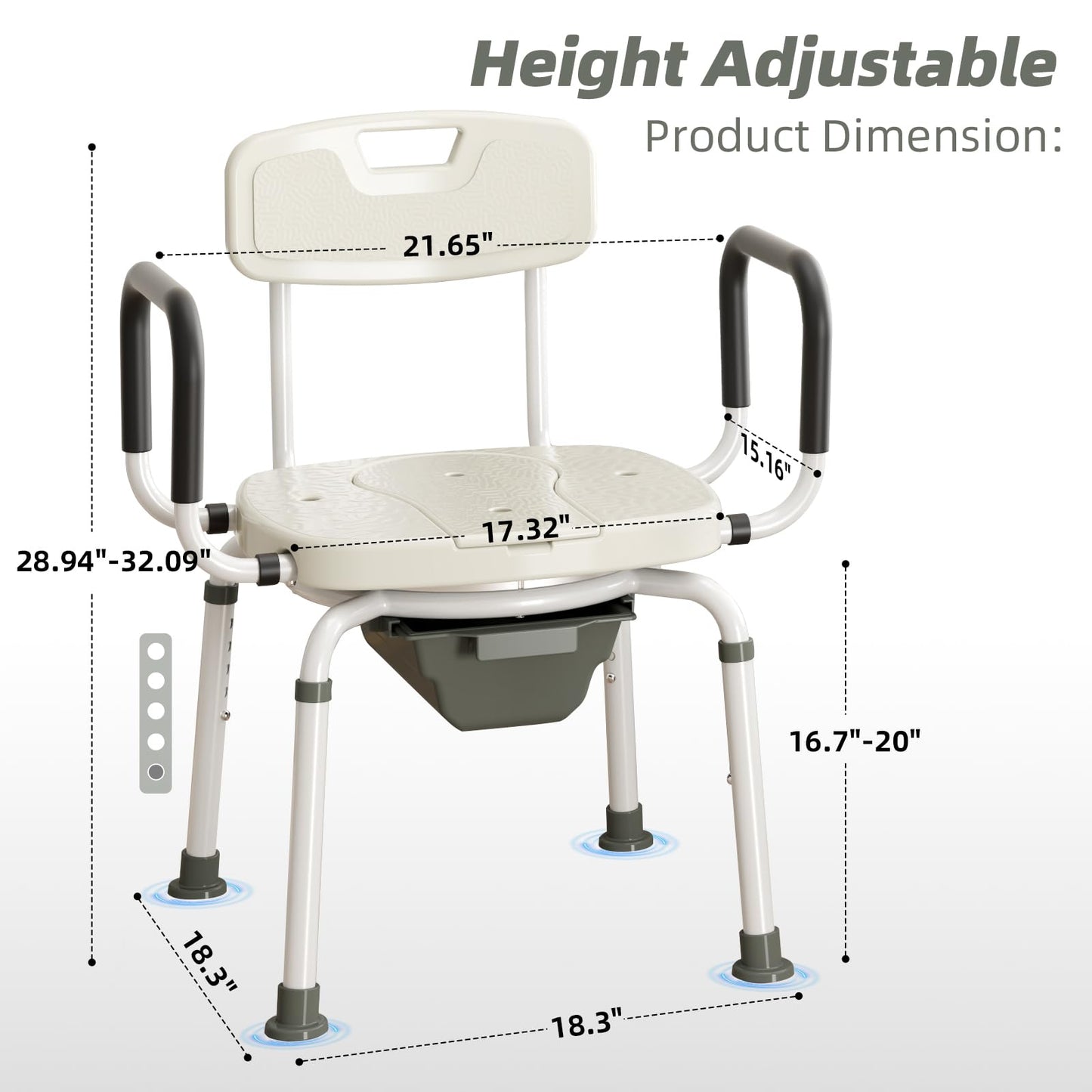 4 in 1 Bedside Commode for Seniors,Portable Toilet for Adults with Arms & Removable Bucket,Height Adjustable Commode Chair for Toilet，Swivel Shower Chair for Inside Shower for Handicapped, Adults