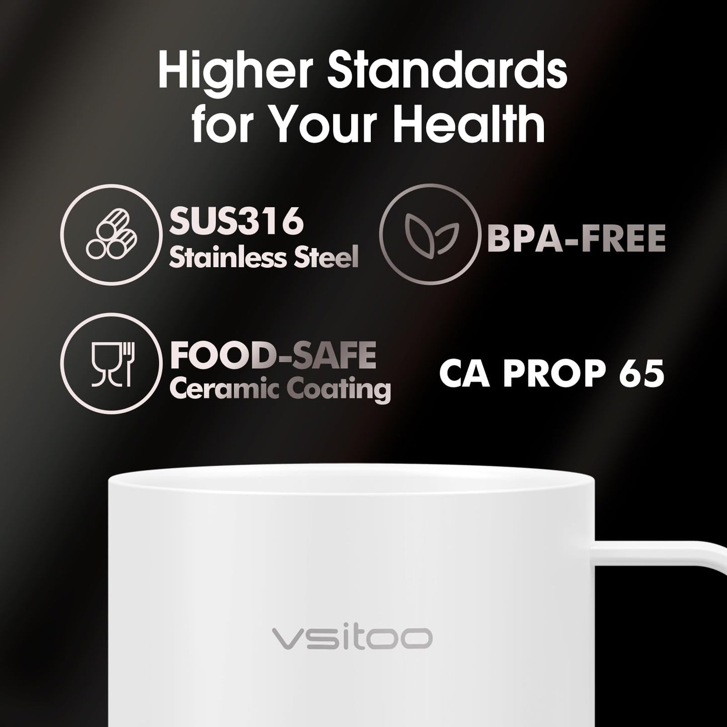 Vsitoo S6 Plus Smart Coffee Mug, 12oz,Temperature Controlled Mug & Electric Coffee Mug with Music Sync Lights，Auto-Sensing AI Heats Drinks to 120-150°F Hands-Free. Ideal for Home/Office/Gifts - White