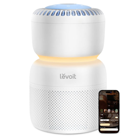 LEVOIT Air Purifier for Home Bedroom with HEPA Filter, White Noise Sound Machine and Blue Light-Free Night Light Support Better Sleep, AHAM VERIFIDE, 5 Air Quality Monitor, Smart WiFi, Sprout