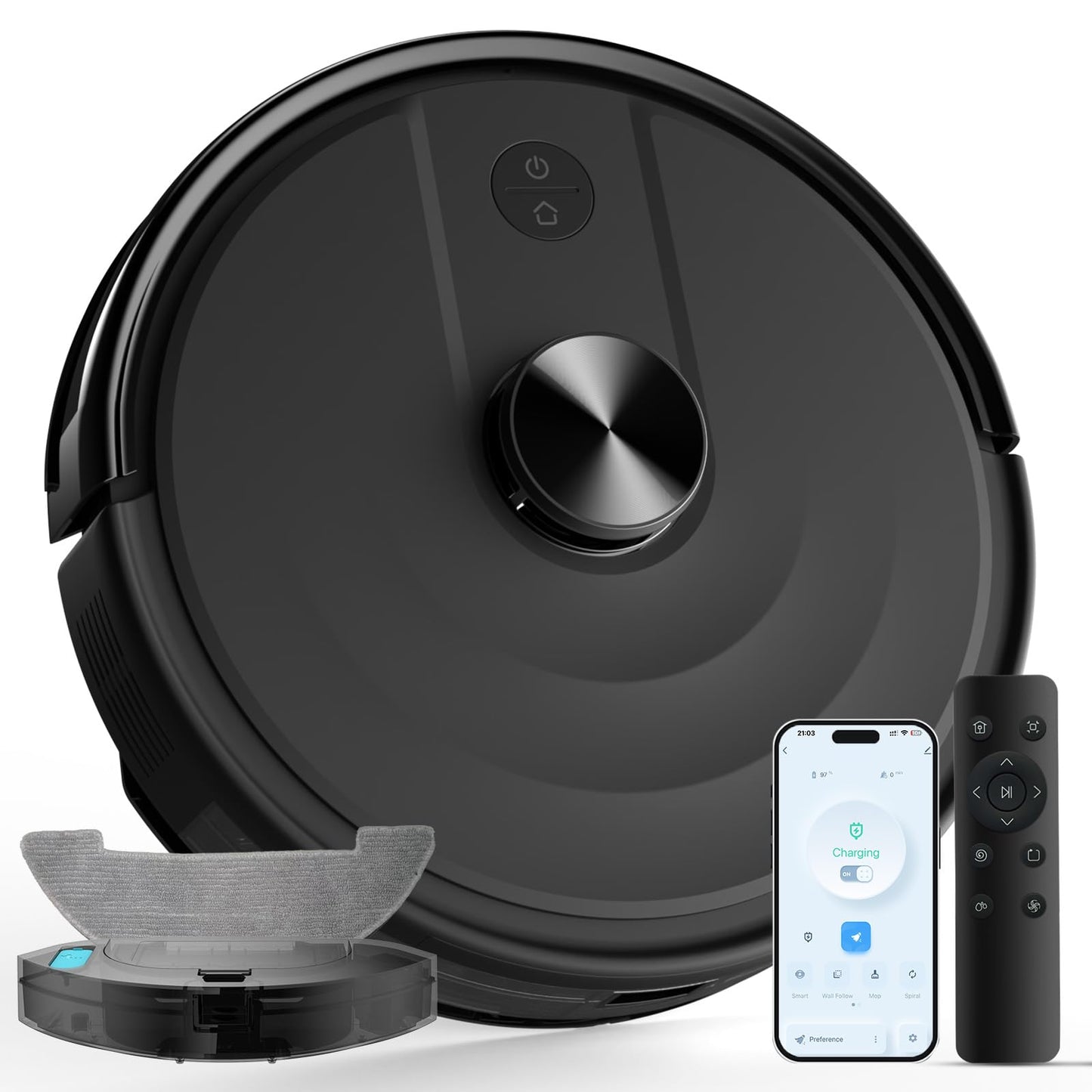 eitton Robot Vacuum and Mop with LiDAR Navigation, 5000Pa Robotic Vacuums with Mapping, Automatic Self-Recharging, 2.4G WiFi/App/Alexa/Remote Control for Pet Hair,Hard Floor,Carpet
