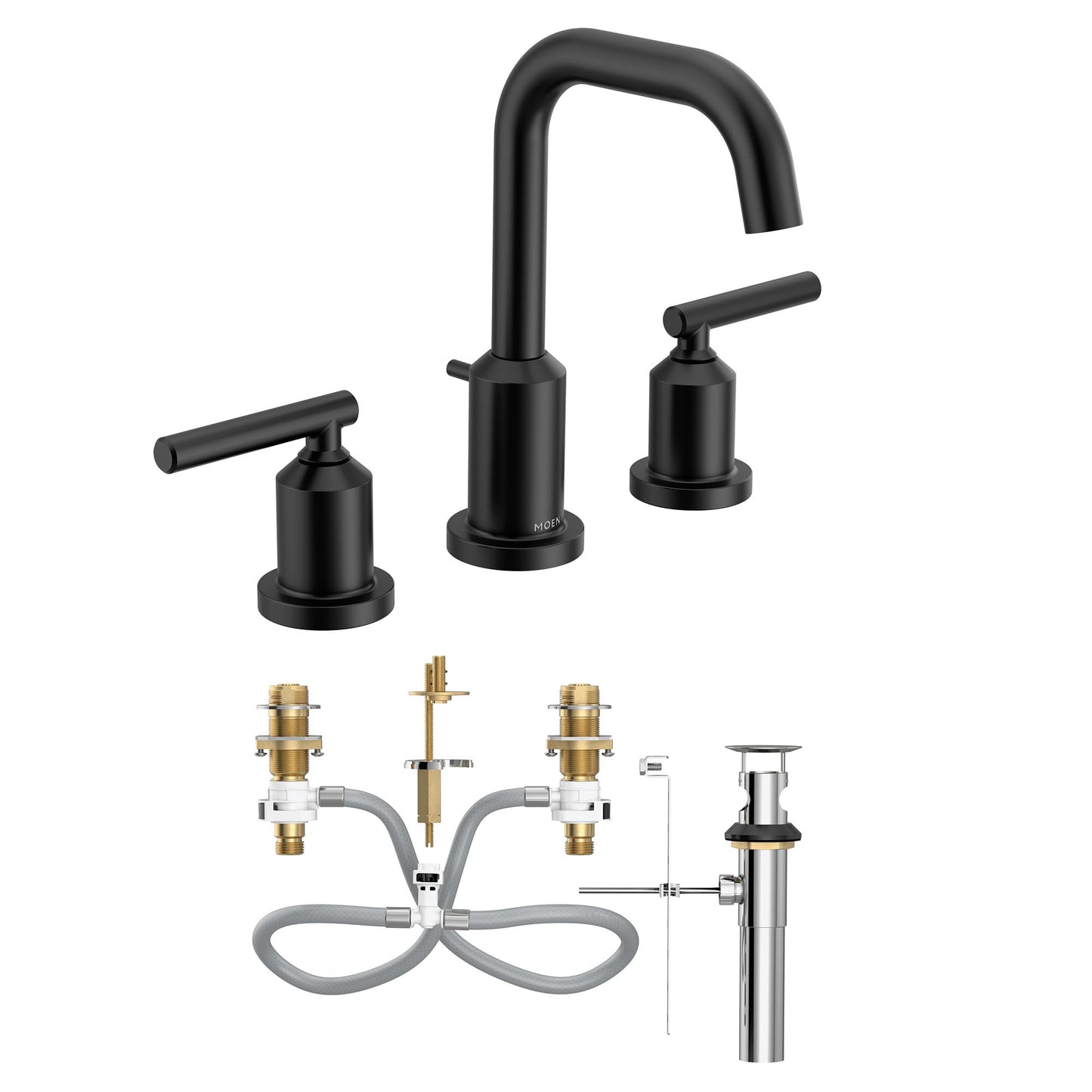 Moen Gibson Two-Handle High Arc Widespread Modern Bathroom Sink Faucet for 3-Hole Setups with Valve Included, Matte Black, TV6142BL