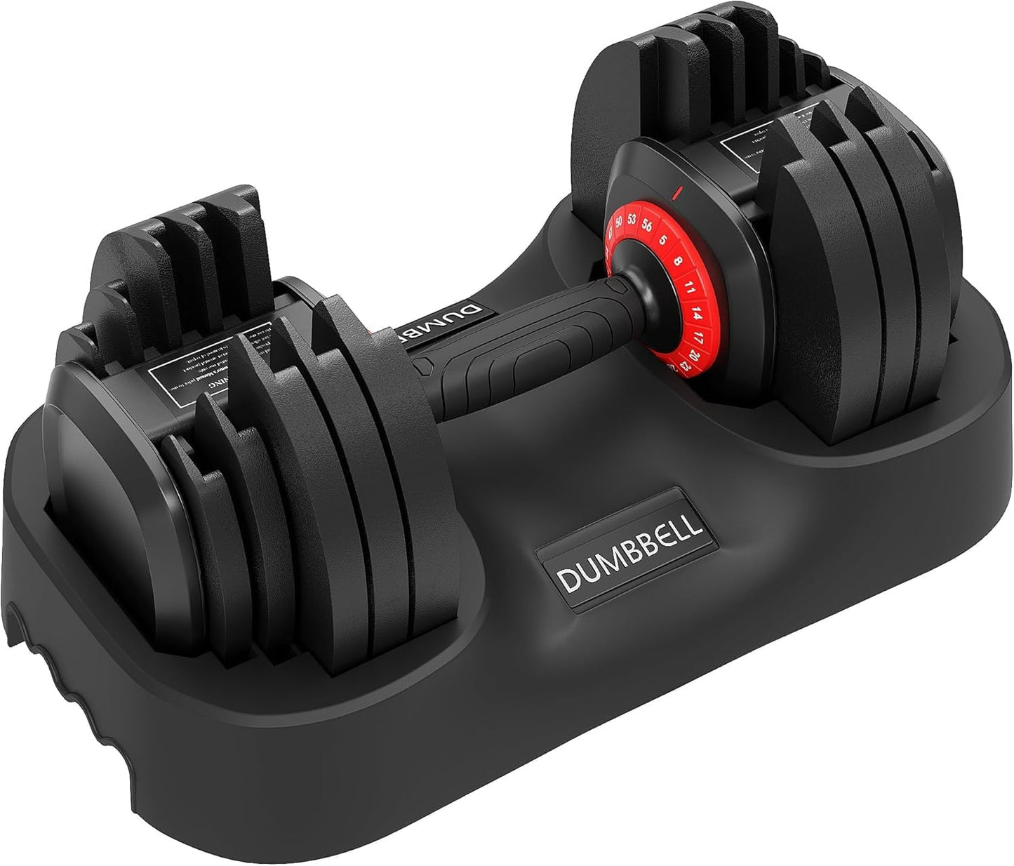 PeacefulHues 56LB Adjustable Dumbbell Set 1PC – Fast Adjust 18-in-1 Free Weights – Non-Slip Handle – Compact, Space-Saving Home Gym Strength Training Equipment for Men & Women – Full Body Workout, Red and Black