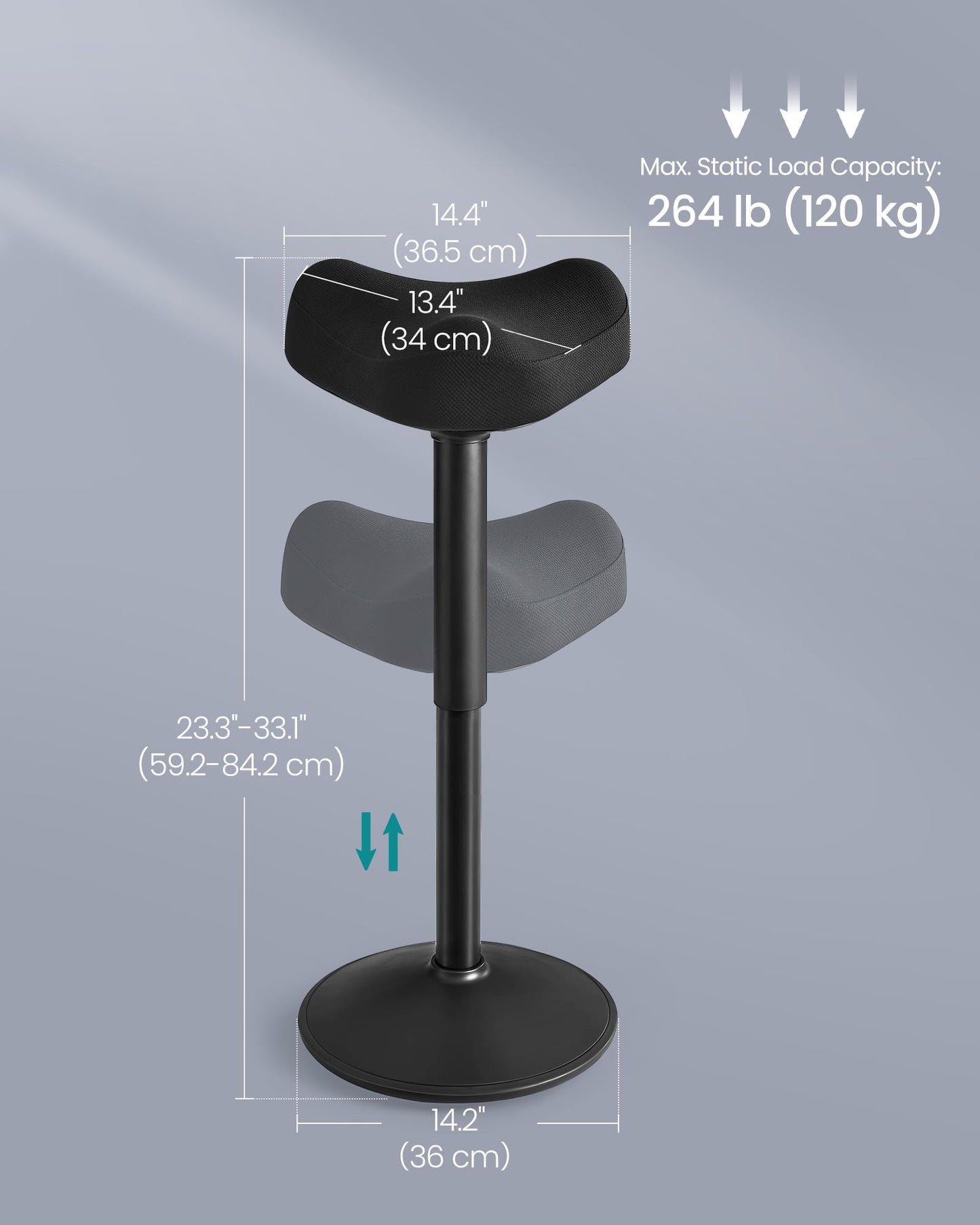 SONGMICS Ergonomic Wobble Stool, Height Adjustable Standing Desk Stool 23.3-33.1 Inches, Swivel Balance Chair with Non-Slip Base, Saddle Seat, for Active Sitting, Office, Home, Ink Black UOSC008B01