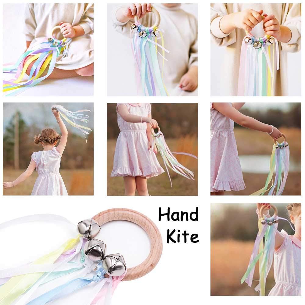 TANOFAR Montessori Hand Kite | Baby Sensory Ribbon Toy | Waldorf Wooden Toys for Toddlers | Rainbow