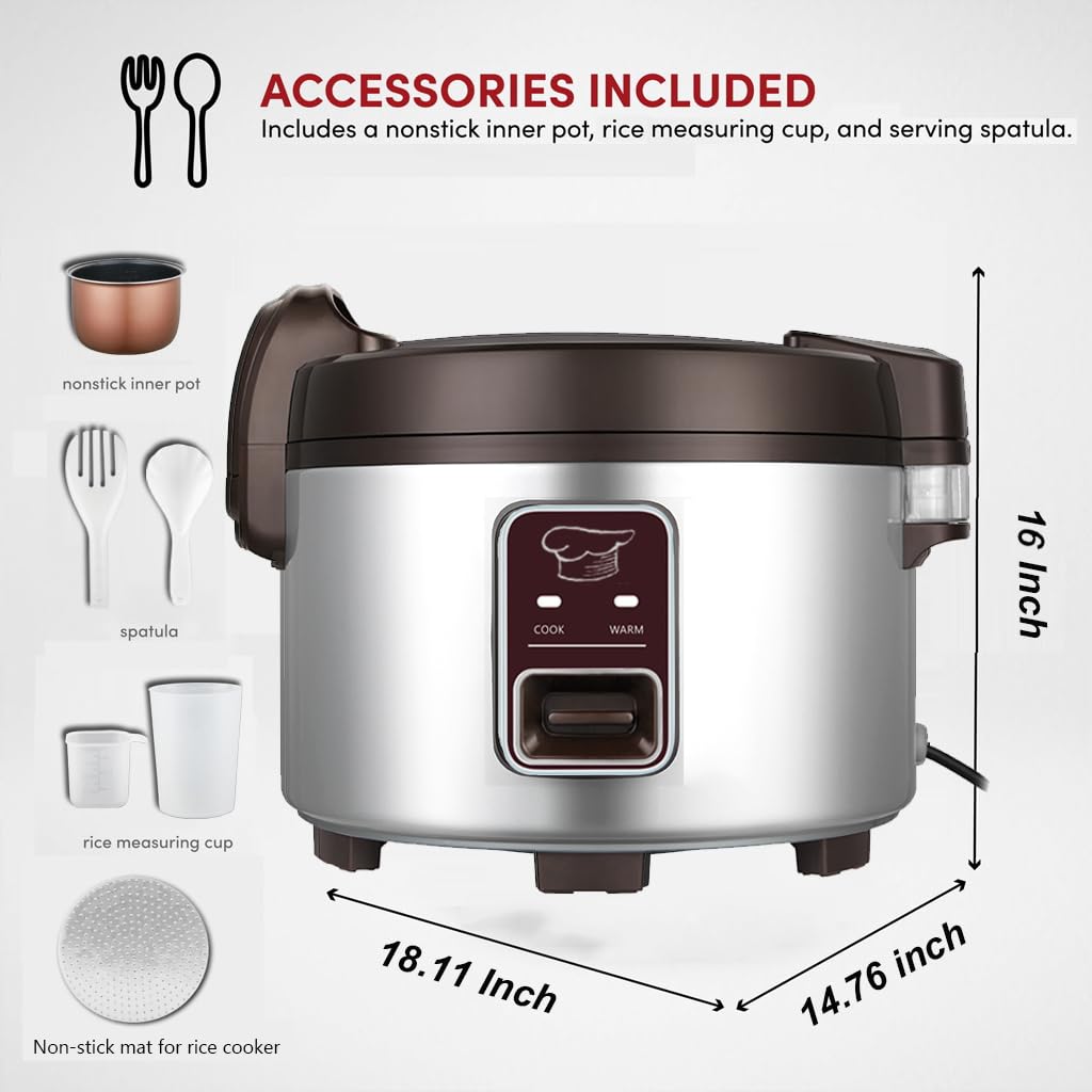 13L Commercial Large Capacity Rice Cooker for Resturant | 60 Cups rice cooked with One-Touch Operation | Auto keep warm for 12h