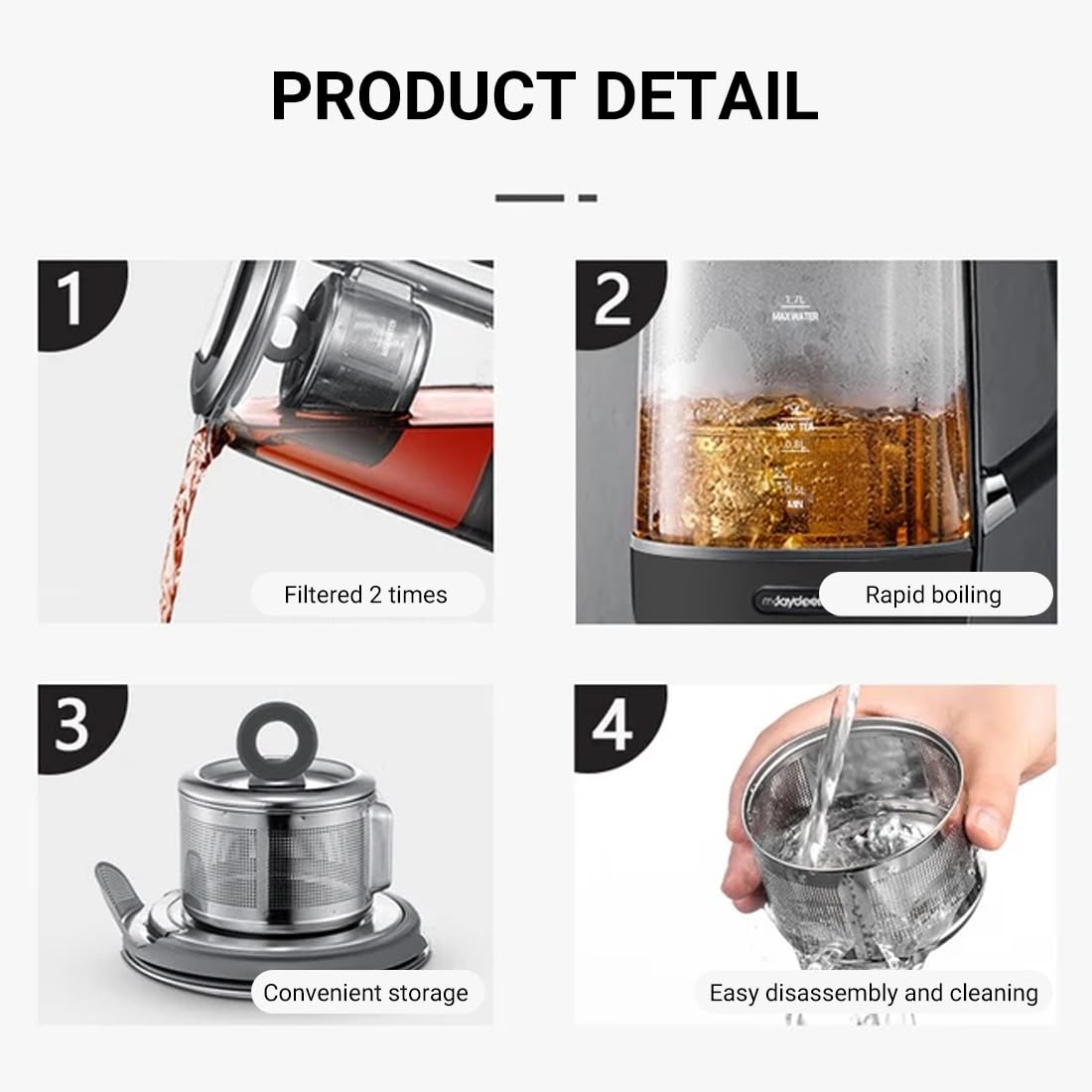 Joydeem Hot Tea Maker, Glass Electric Kettle with Auto Lift Tea Infuser and Temperature Control, 1.7L, JD-ZC6088G