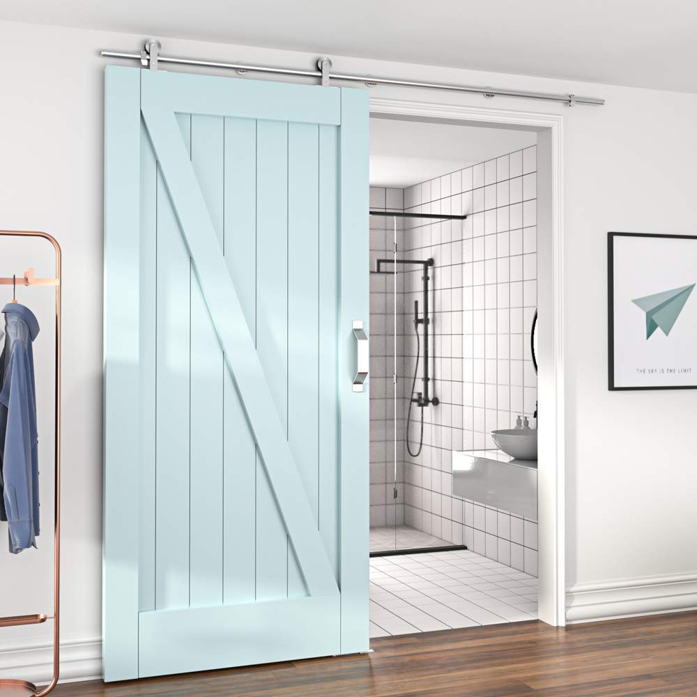 HAHAEMAIL 5FT Top Mount Stainless Steel Sliding Barn Door Hardware Track Kit, Heavy Duty, Anti-Rust, Slide Smoothly Quietly Easy Install 5FT Track Kit for 26"~30" Wide Single Door