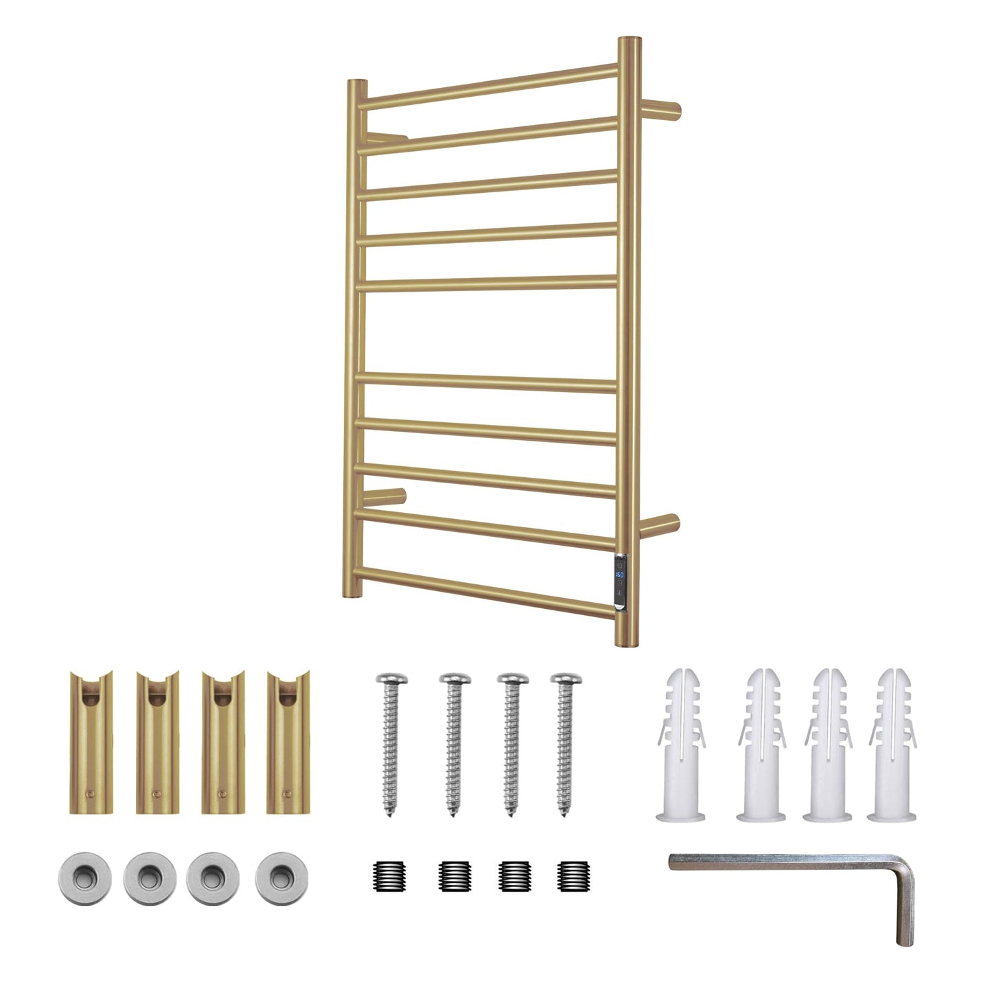 BLARALA Heated Towel Racks for Bathroom, Wall Mounted Electric Towel Warmer Racks with Timer & Temperature Control, 10 Bar Stainless Steel Towel Heater for Bathroom, Brushed Gold, Plug-in