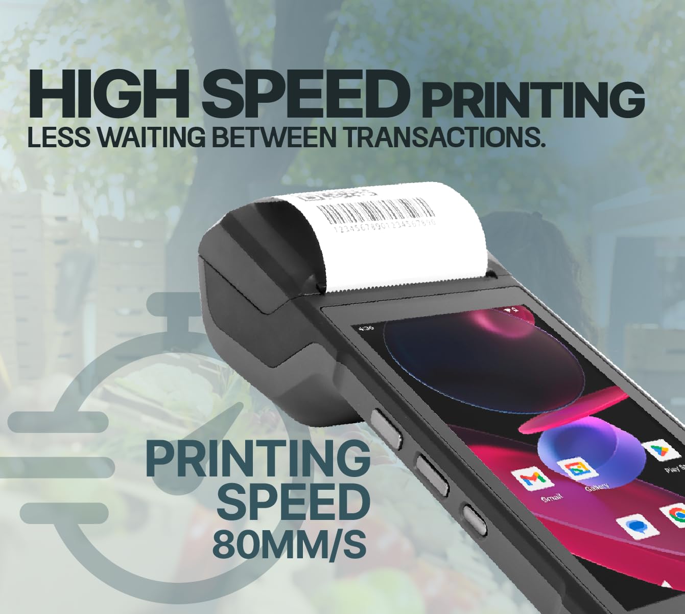 Multzo POS Android 14 Receipt Printer Android 14 and 58mm High Speed Thermal Printer 5.5’ Touch Screen. Handheld Point of Sale with NFC and 4G Network. 3GB Ram+32GB ROM