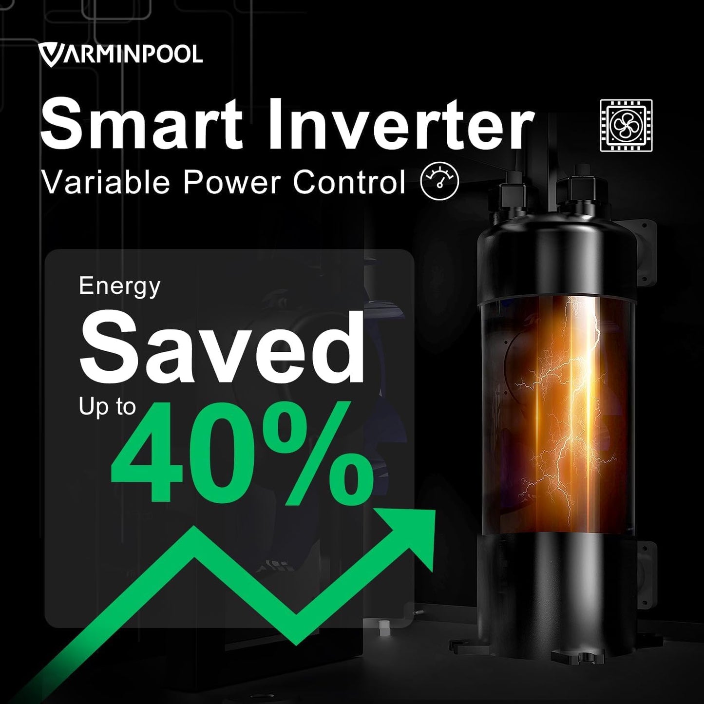 VARMINPOOL 16000BTU Above Ground Pool Heat Pump, Pool Heater for 5400 Gallons, WiFi Smart Control, Titanium Heat Exchanger, 110V Efficient Heating