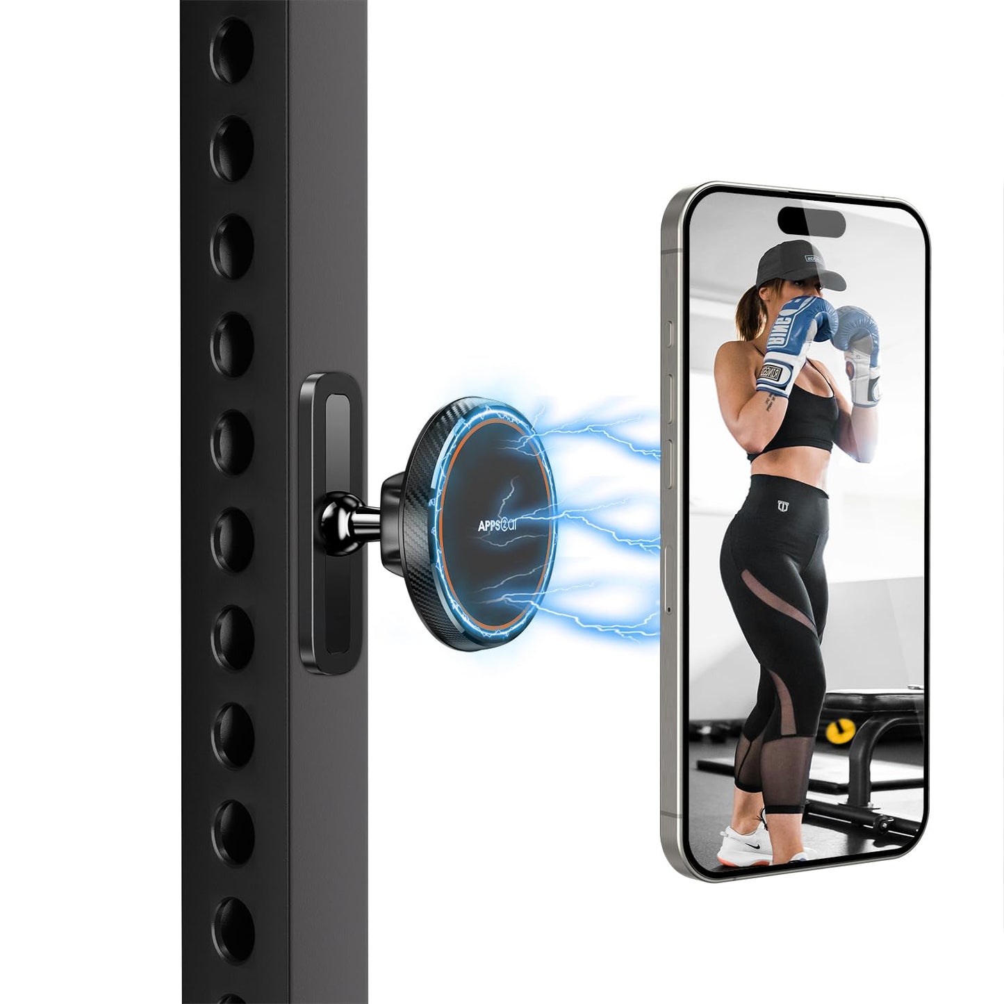 APPS2Car Magnetic Phone Holder for Gym, Alloy Base & Ball Joint, Attach to Metal Surfaces, Dual Magnetic Phone Mount for MagSafe iPhone 12-17 Series