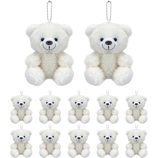 YJUBAOA 12 Pieces Mini Plush Teddy Bear Bulk,4 inch Small Stuffed Animal Toy, Soft Little Plush Bears for DIY Keychain Baby Shower Party Favors Keychain Bag Charm Supplies (White)