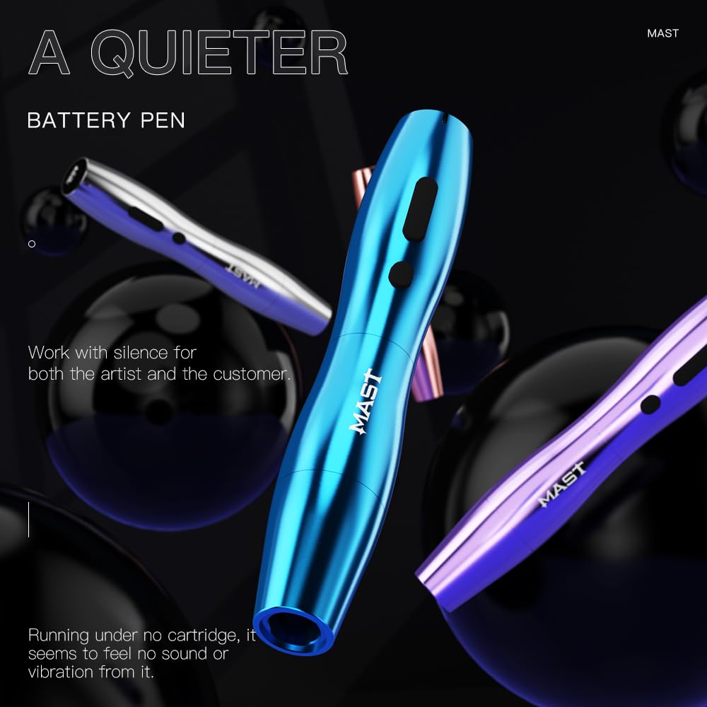 Mast Tattoo P20 Wireless Rotary Tattoo Pen Machine Gun for Women, Powerful Coreless Motor by Mcore, 2.5mm Stroke Length & Slim Frame for Women Artists, 2 Replaceble Batteries Silver