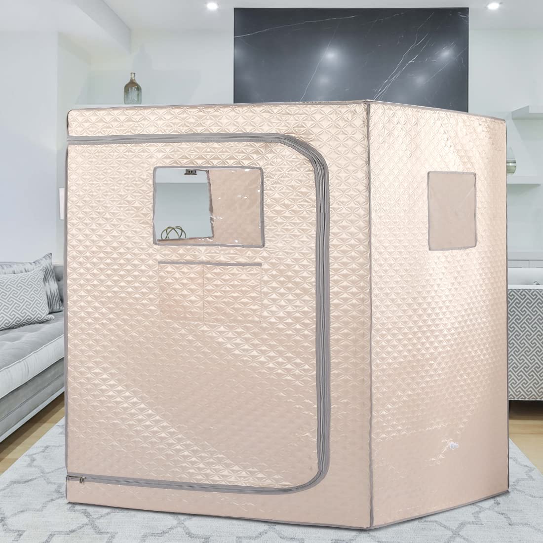 Smartmak Full Size Steam Sauna Tent, Portable Whole Body Home Spa Room, 1 or Two Person Large Space, Steamer NOT Included (47.28" x 35.46" x 63" Champagne)