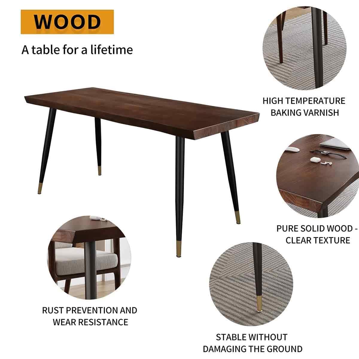Sihtengxxhongs Modern Simple Style 55" Standing Desk Study Computer Desk - Black Metal Frame, Solid Wood Planks, for Home Office Bedroom