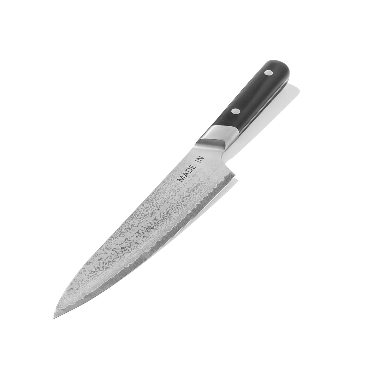 Made In Cookware | 8" Japanese Damascus Steel Gyuto (Chef Knife) | 66 Layers of Damascus Steel with a VG-10 Core | Crafted in Japan | Full Tang With Black POM Handle