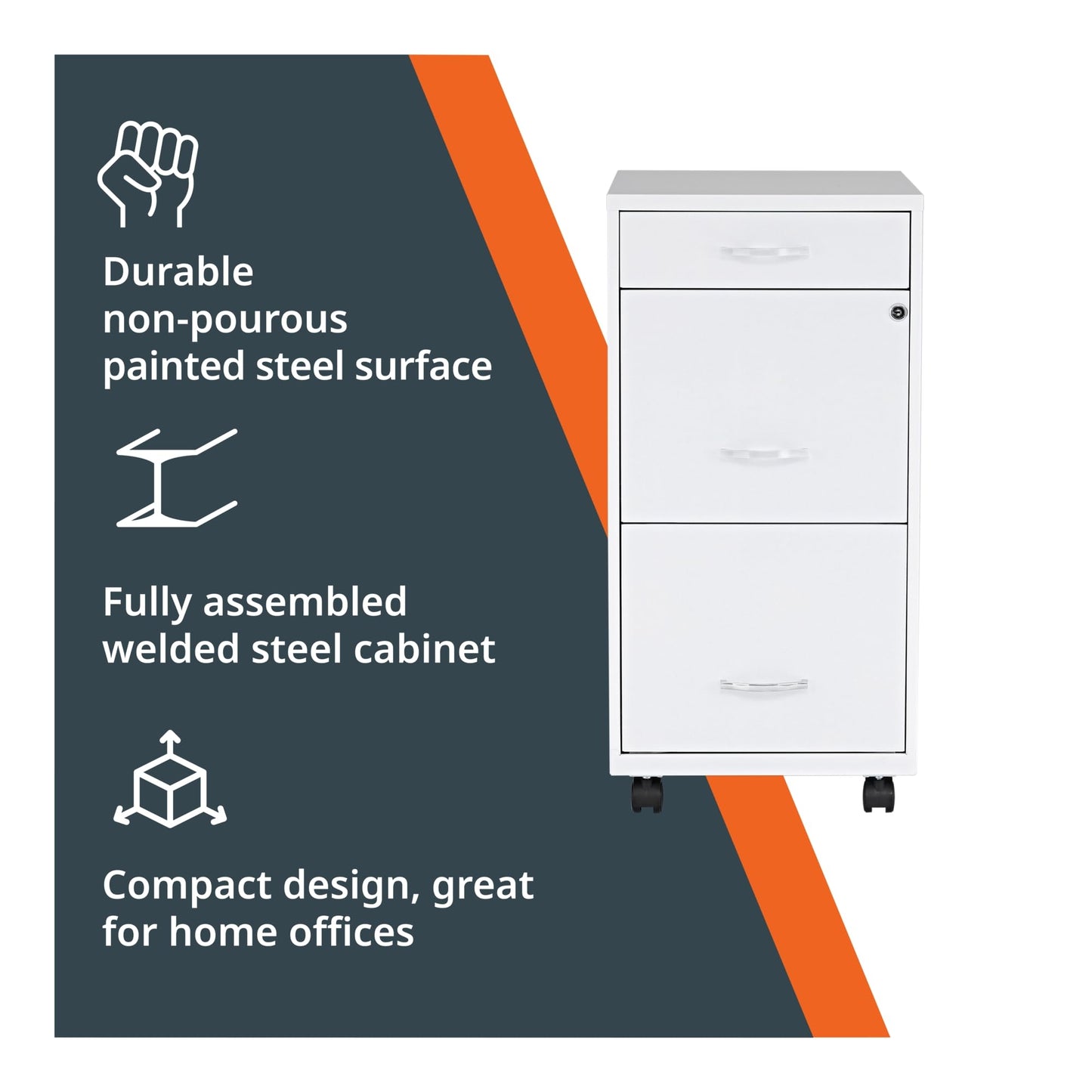 Lorell LYS SOHO Box/File/File Mobile White File Cabinet, 3 Drawer, 26.5 x 14.3 x 18 in