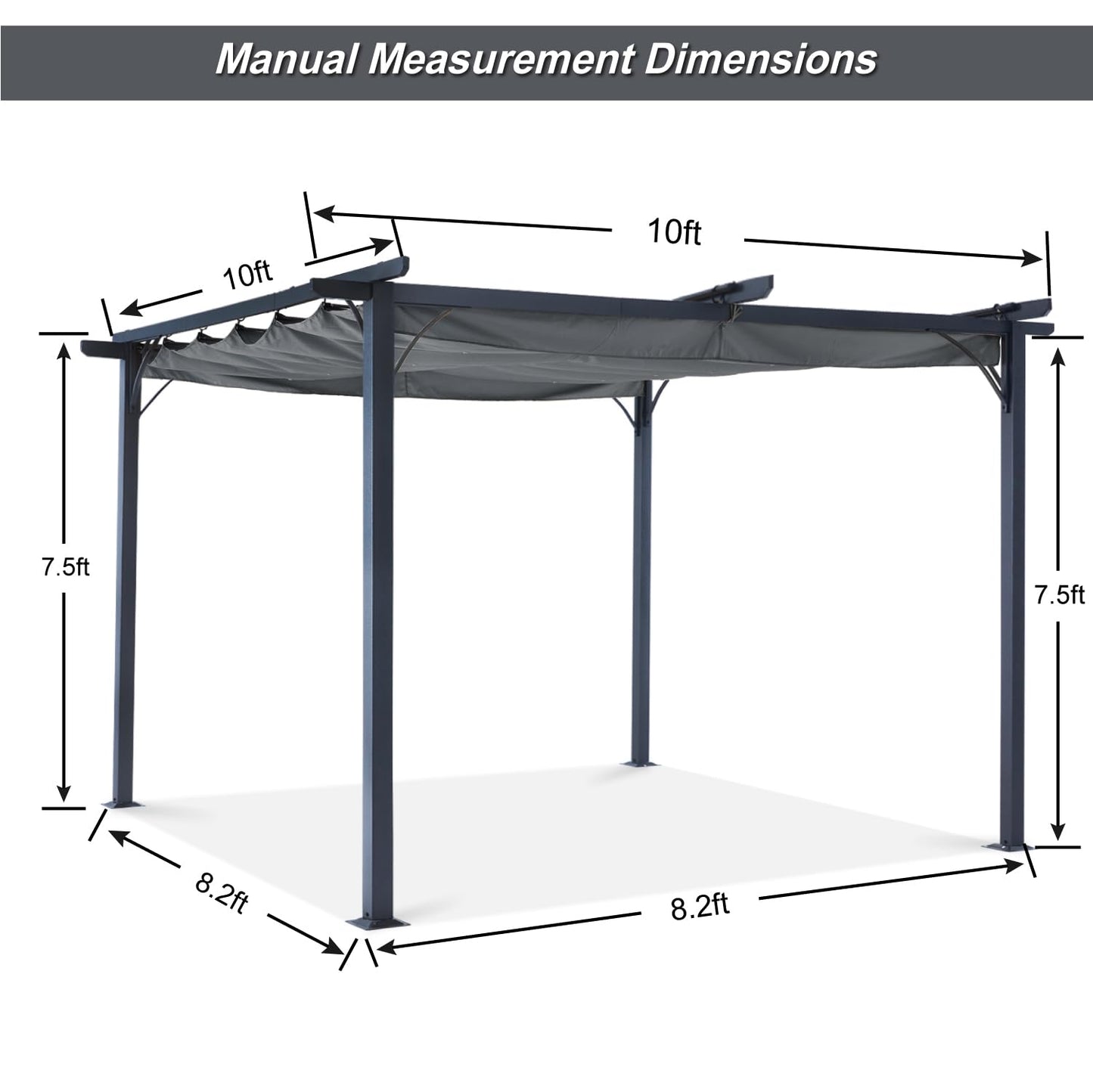 Patio Pergola with Retractable Shade - ABCCANOPY 10x10 Outdoor Retractable Pergola with Sun Shade Aluminum Shelter for Garden, Deck, Lawn, Porch & Backyard (Dark Gray)
