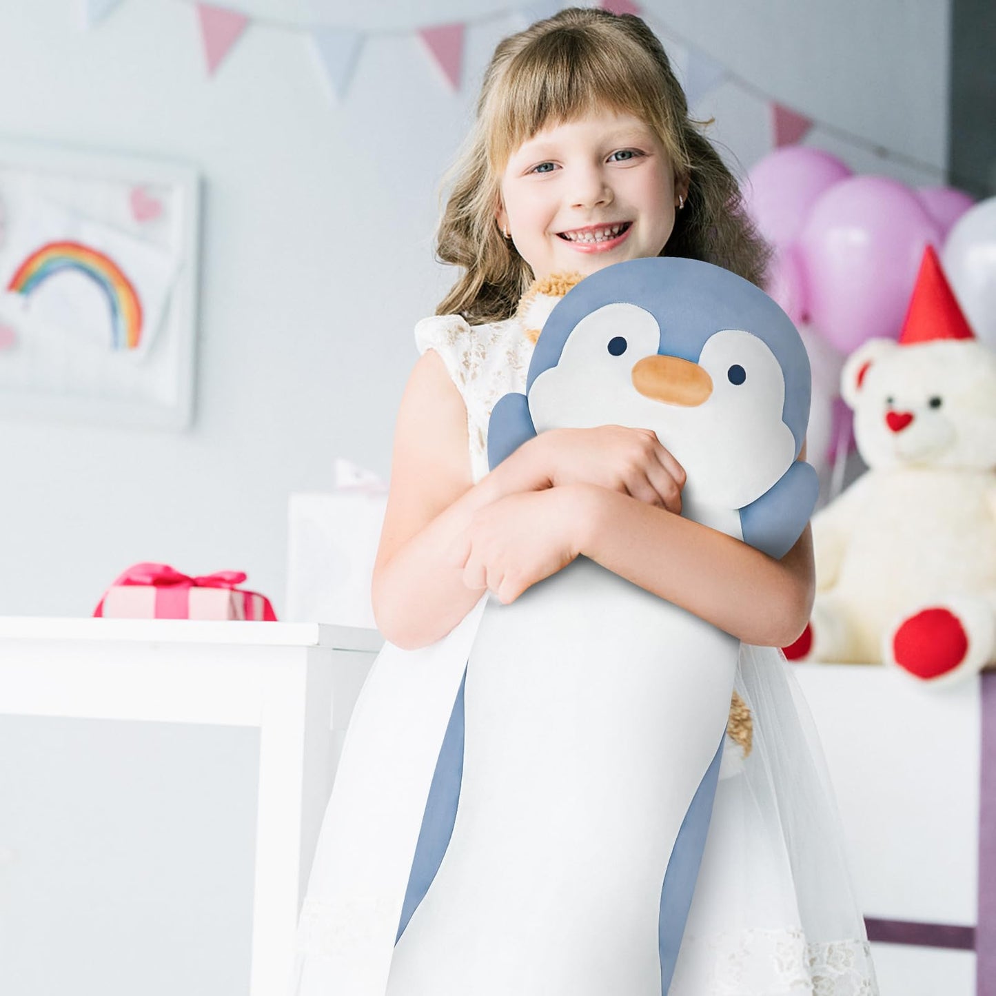 Dalmao 36" Penguin Stuffed Animal, Soft Jumbo Long Cuddle Pillow, Cute Blue Penguin Plush Body Pillow Plushies Toy Gift for Kids, Boy and Girls Birthday, Easter