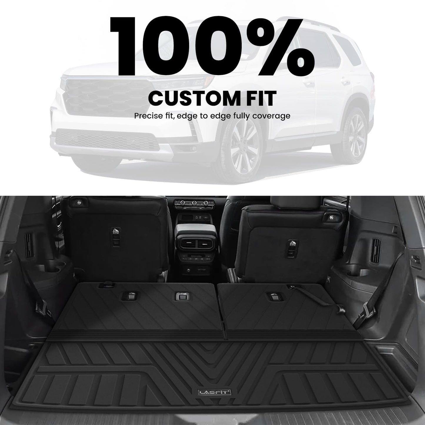 LASFIT Floor Mats & Trunk Mat with Backrest Mat for Honda Pilot 2023-2025 2026, Split & One-Piece Foldable Seating All Weather TPE Floor Liners 1st & 2nd & 3rd Row & Cargo Mat with Seatback Mat, Black