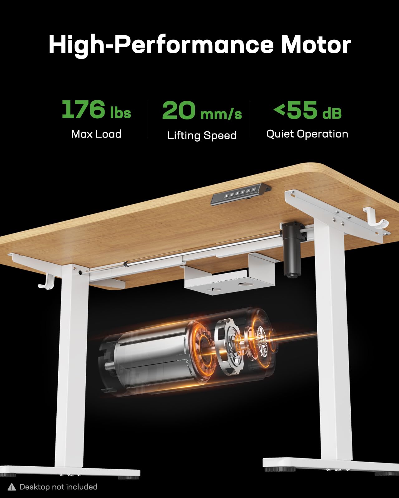 Marsail Standing Desk Frame,Electric Standing Desk Legs with Powerful Motor,Height-Adjustable Desk Frame with 176 lbs Max Load for Various Desktops,Stand up Desk Legs with 4 Memory Presets, Frame Only