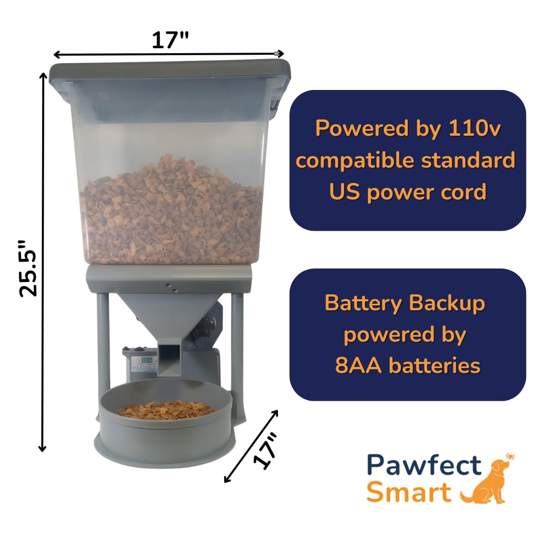 PAWFECTSMART Precision XL Automatic Large Dog Feeder, 30 lb Storage Capacity, Program up to 4 timed Meals/Day with Smartphone, JAM-Free (Royal Blue)