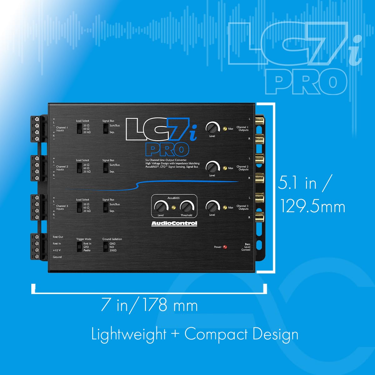 AudioControl LC7iPRO 6-Channel Active Line Output Converter with AccuBASS for Adding Subwoofers, Amplifiers to Factory Car Audio Receiver Head Unit, Includes ACR-1 Dash Remote Bass Knob Controller
