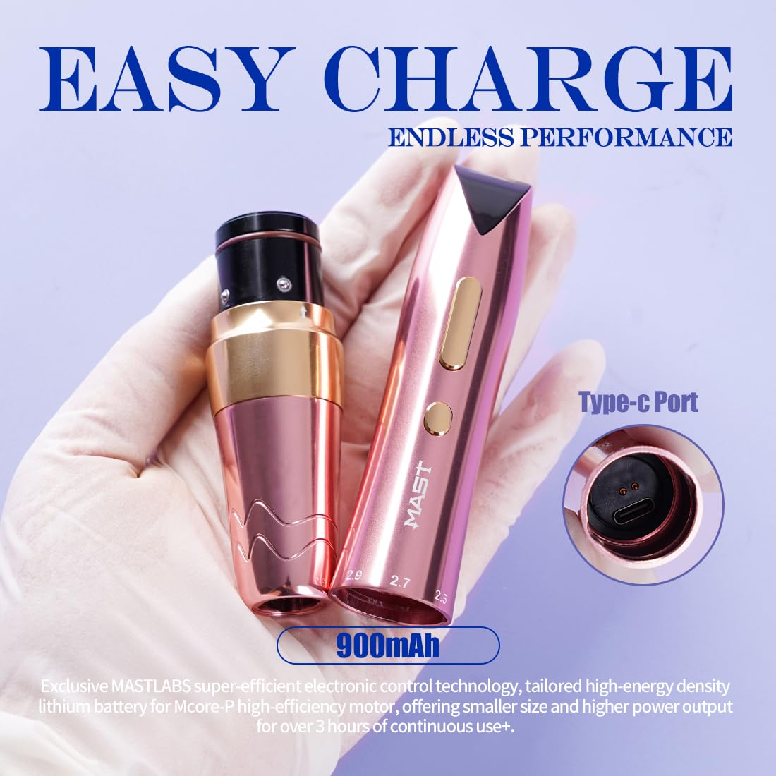 Mast P60 Tattoo Gun Wireless Tattoo Pen Machine, 5 Strokes Length 2.2mm - 3.2mm, 121g/4.2oz Lightweight, Gold Color for Pro Artists