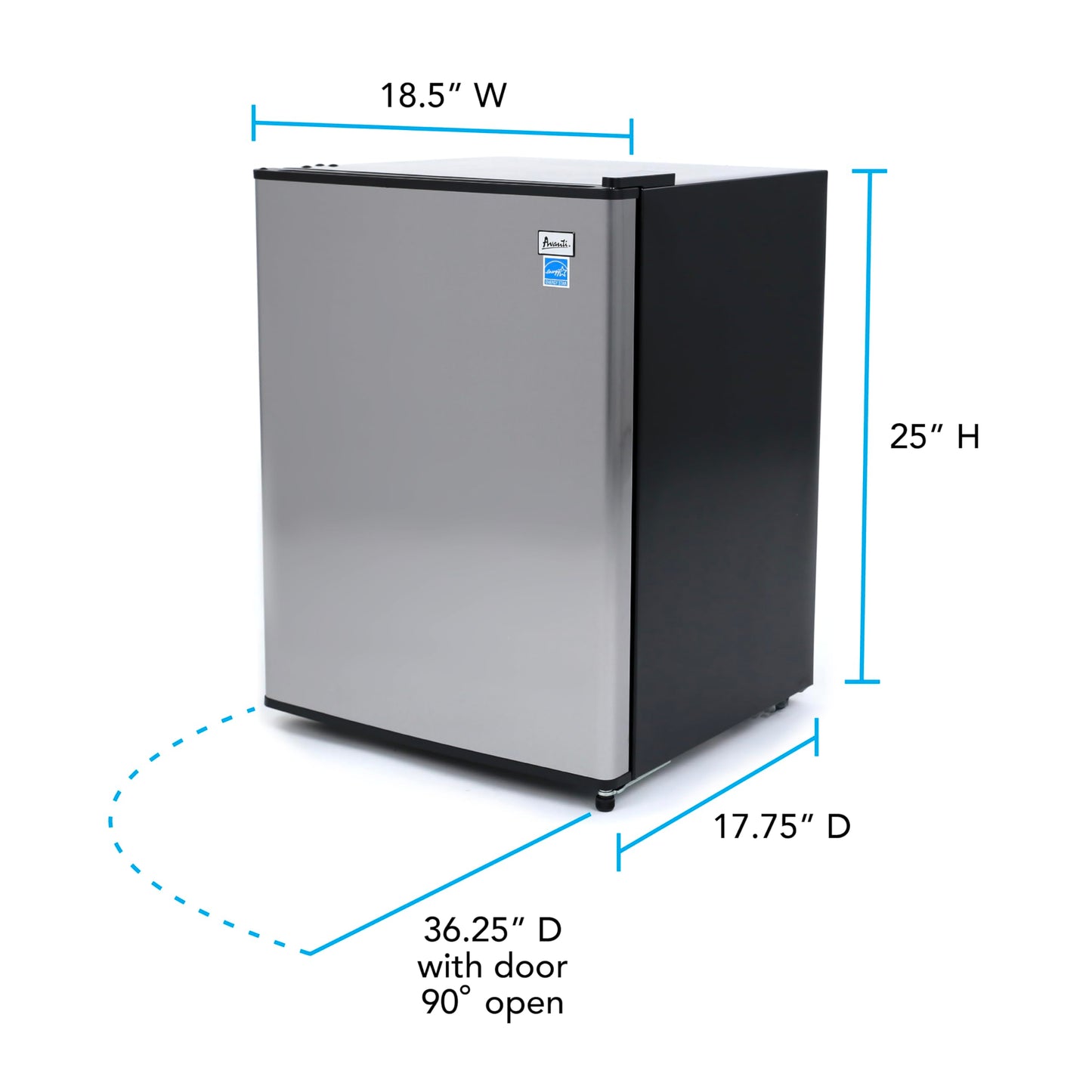 Avanti Mini Fridge Compact Refrigerator for Home Office or Dorm, Features Single Reversible Door Removable Shelves Automatic Defrost and Adjustable Temperature Control, 2.4-Cu.Ft, Stainless Steel