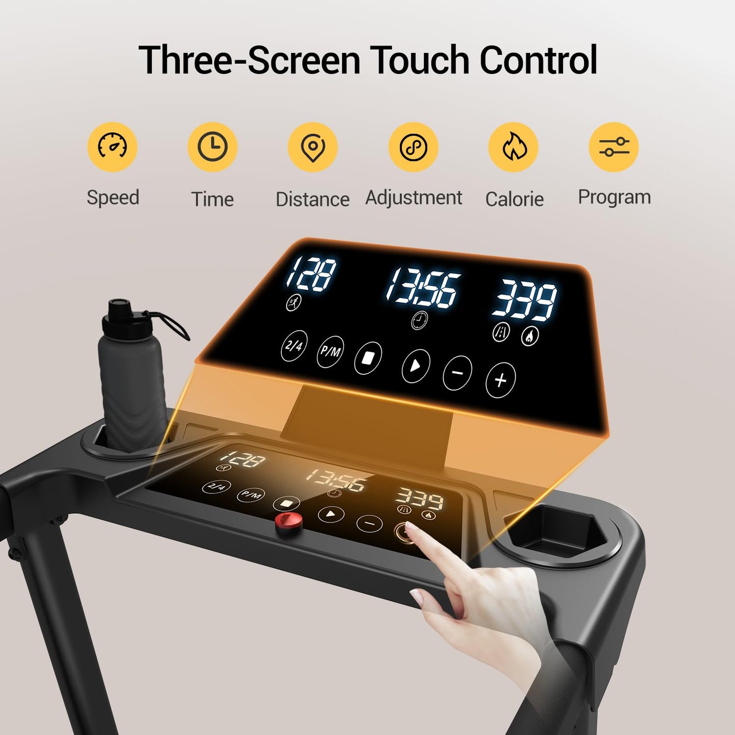 16% Incline Treadmill with Handle, 3-in-1 Portable Treadmills for Home and Office, Foldable Treadmills with 300 Lbs Weight Capacity, 3.0HP Quiet Walking Pad Treadmill, Three Screen (16% Black)
