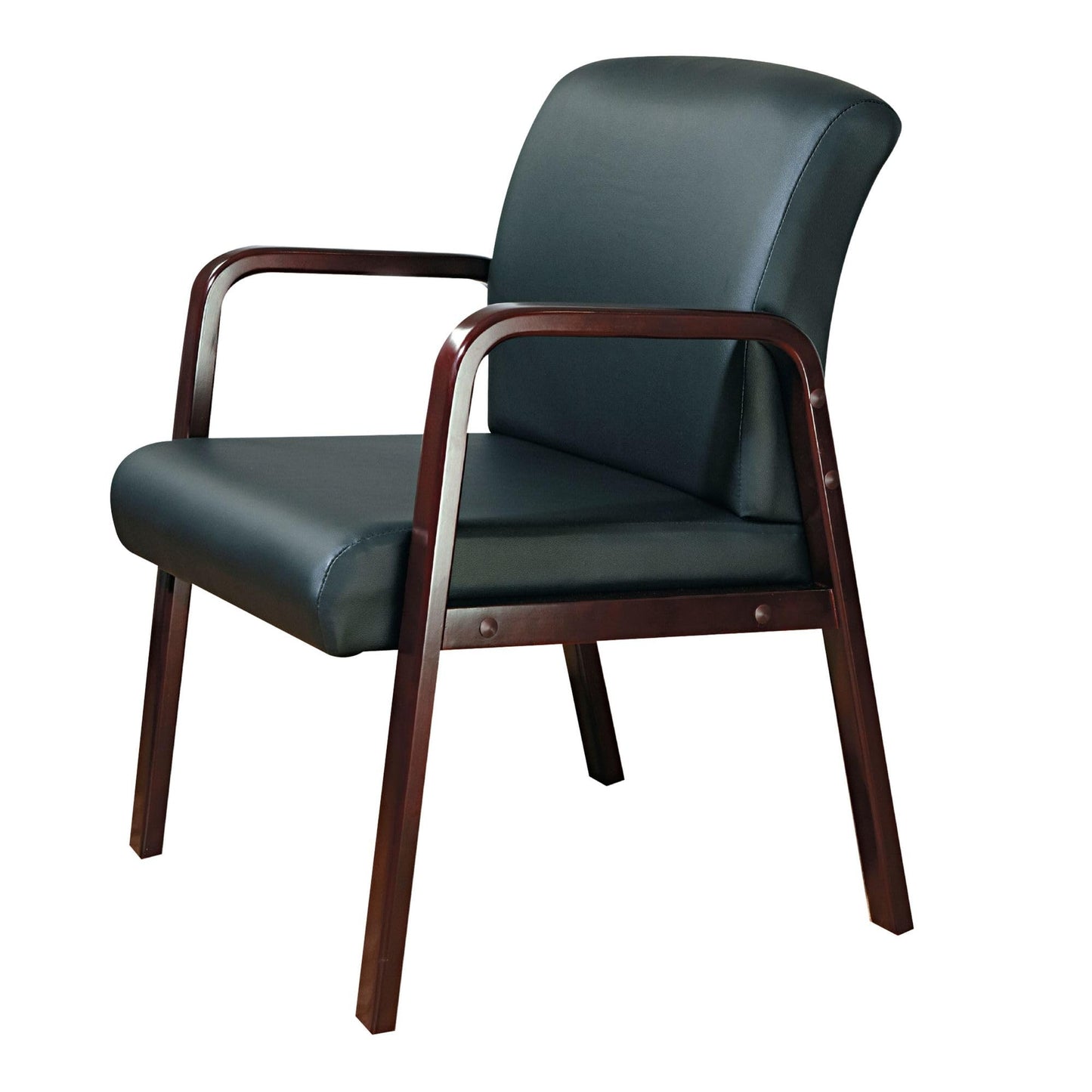 Alera Reception Lounge Series Guest Chair, Mahogany/Black Leather