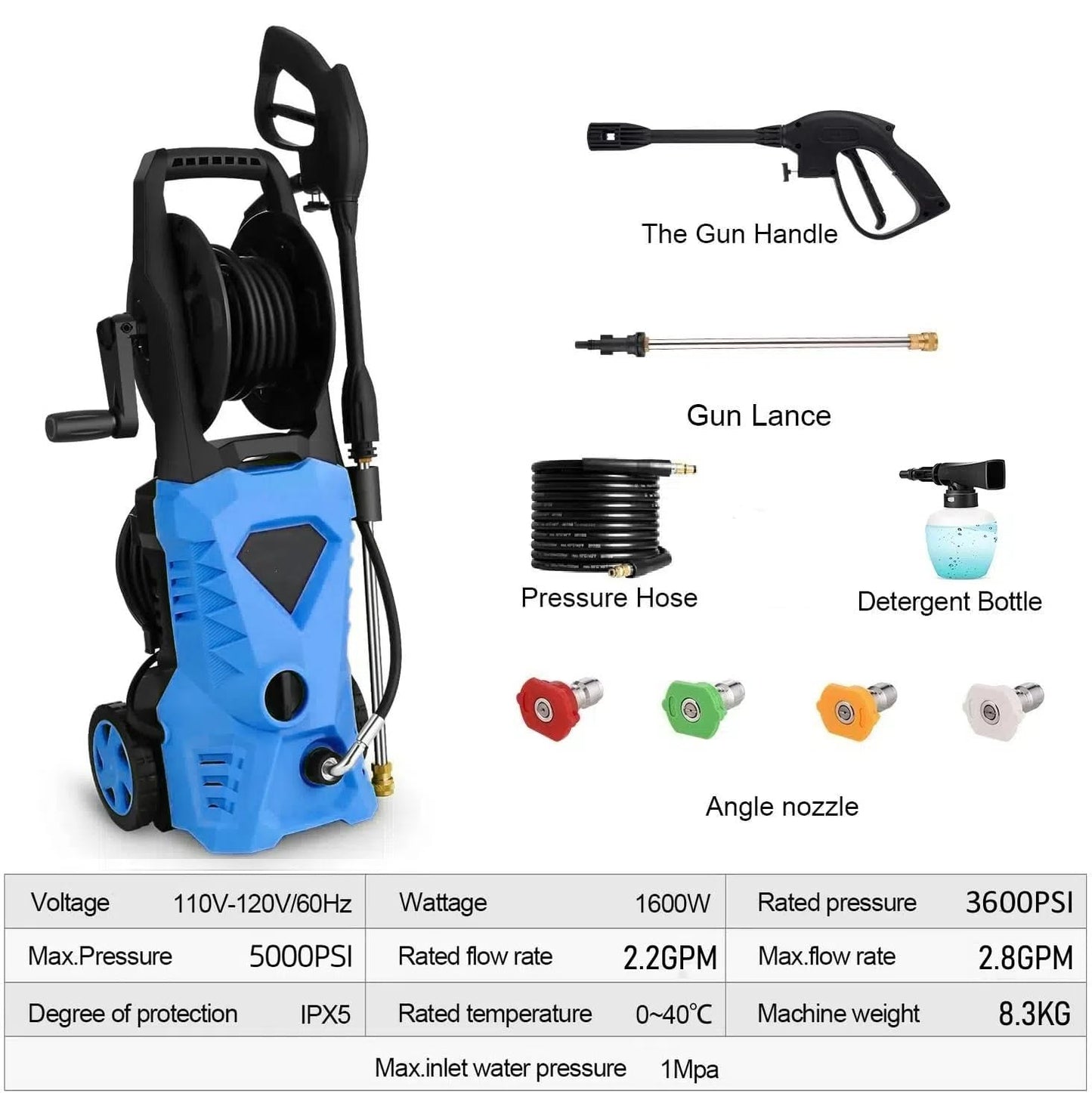 Imdot Pressure Cleaner High Power Cleaner with Soap Bottle for Home, Car Washing, Fence Cleaning, Patio (Blue)