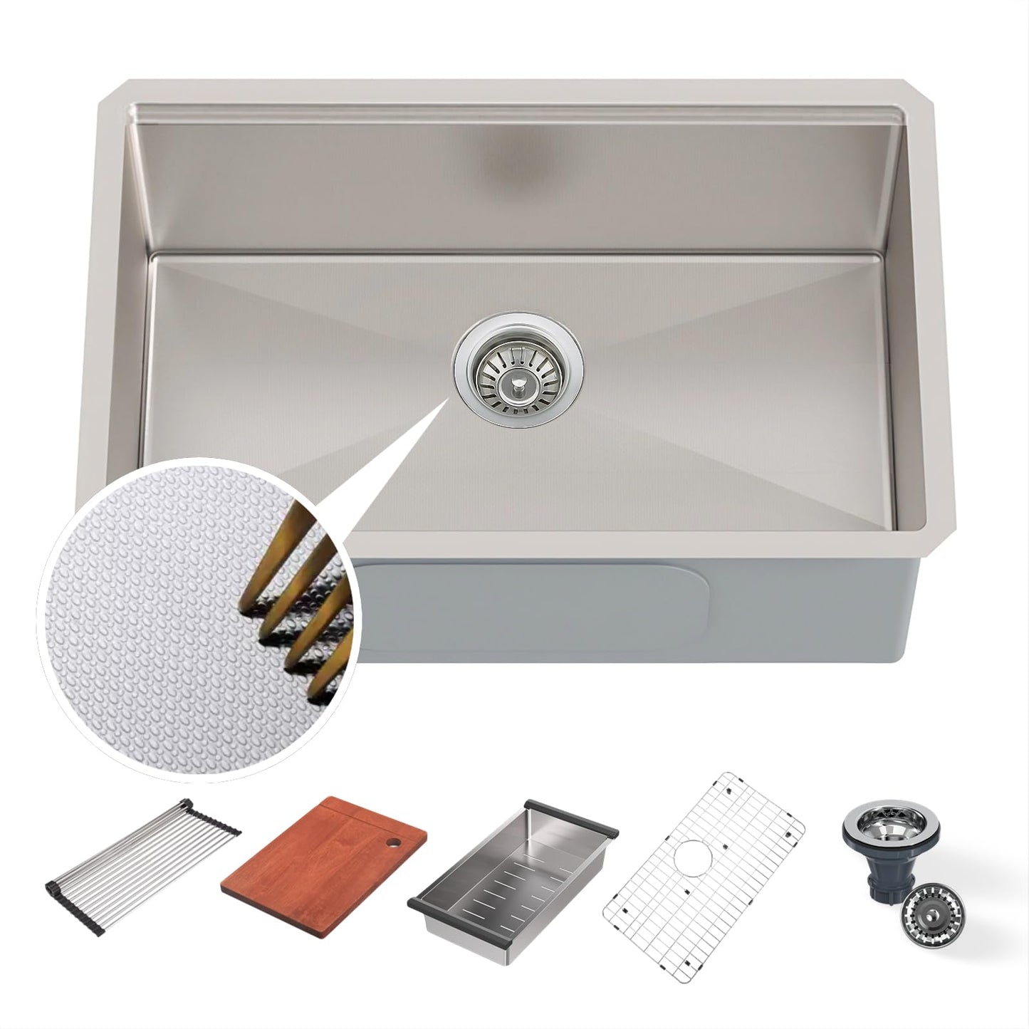 Beleeb 30" x 19" Kitchen Workstation Sink - 10" Deep Basin, 3D Embossed Undermount, Scratch Resistant Stainless Steel