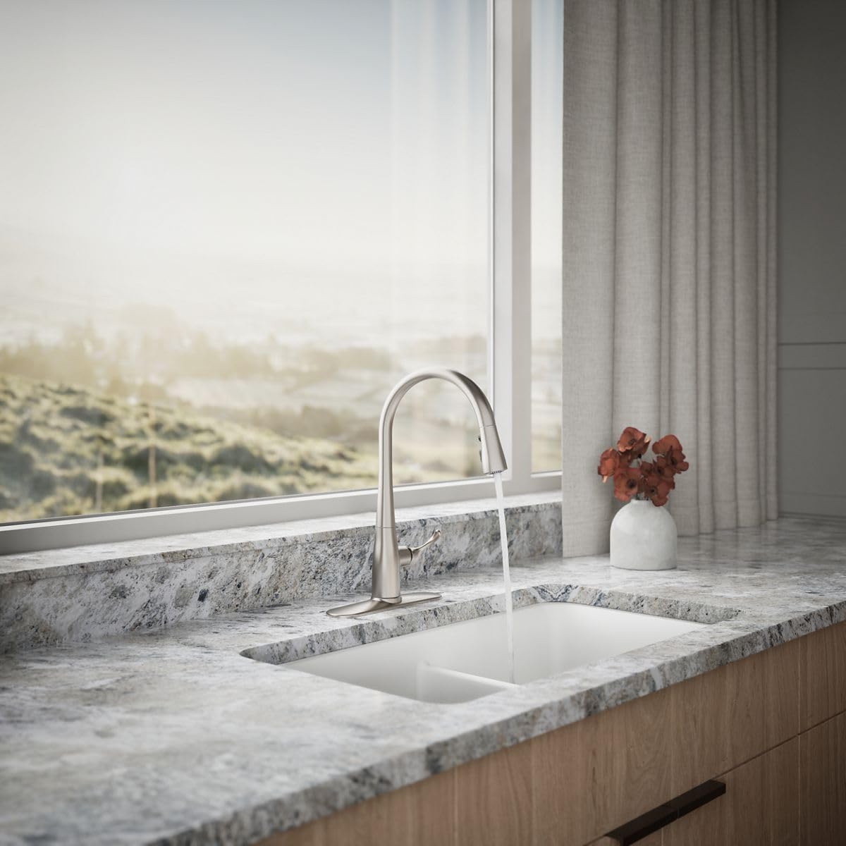 KOHLER 596-VS Simplice Kitchen Sink Faucets with Pull Down Sprayer, 3-Spray Design, Vibrant Stainless Kitchen Faucets, High Arch