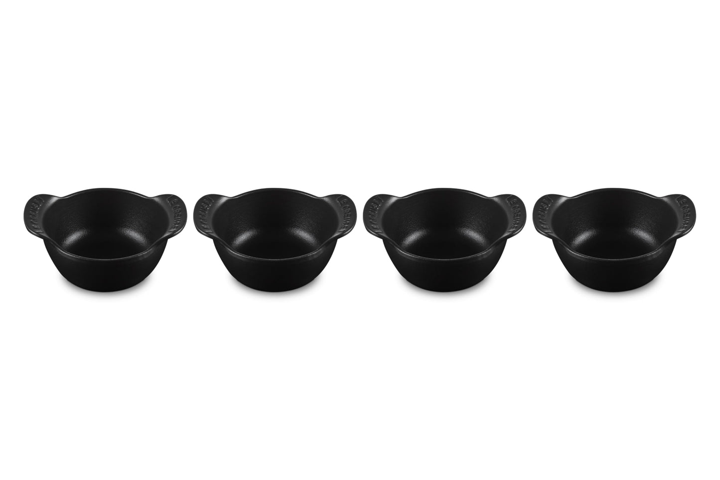 Le Creuset Enameled Cast Iron Gourmand Collection Set of 4 Mini Round Cocotte, .3 qt., Matte Black