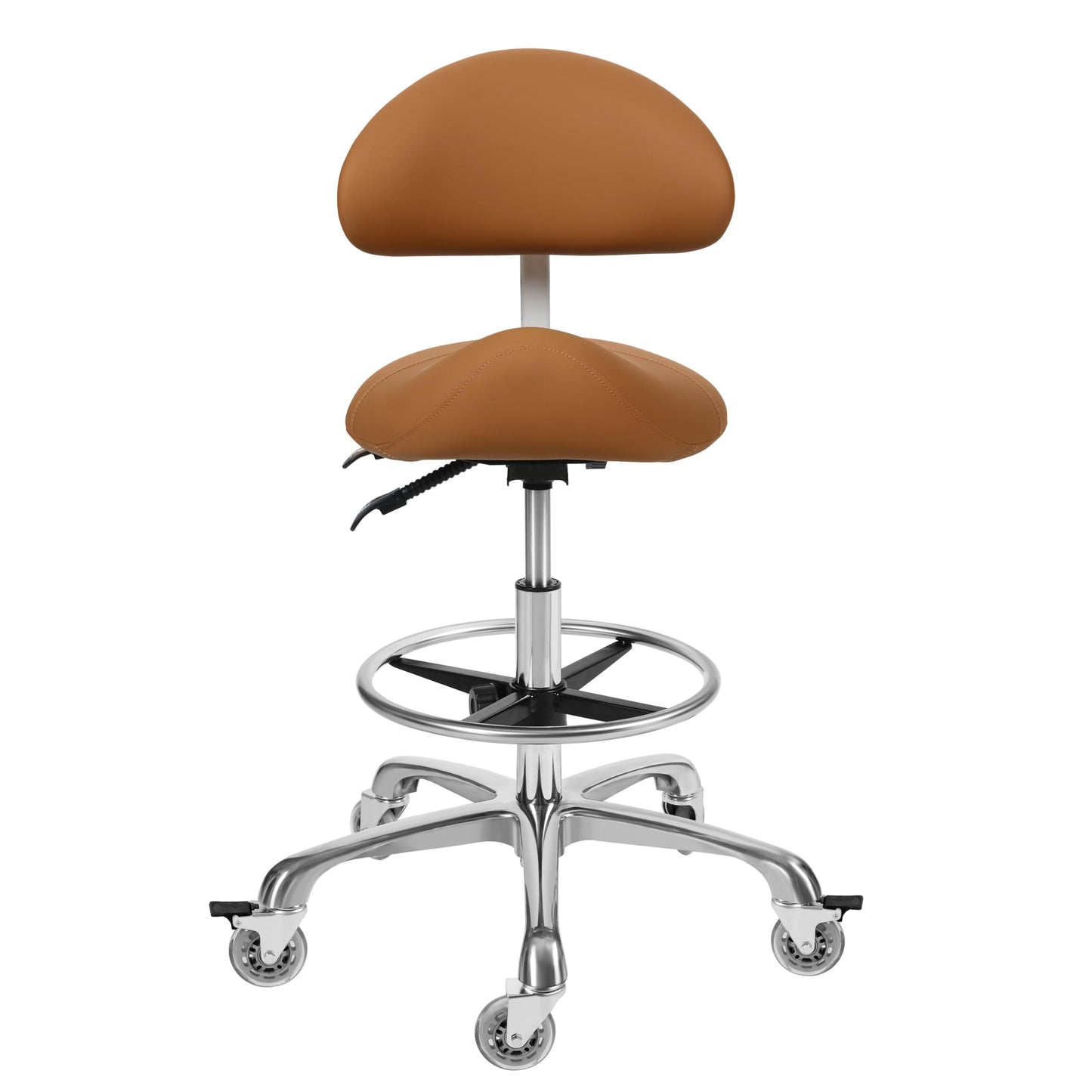 Saddle Stool Chair with Backrest and Footrest- Ergonomic Rolling Saddle Stools Hydraulic Swivel Adjustable Stool Esthetician Chair for Massage Beauty Salon Tattoo Dentist Clinic Home Office (Camel)